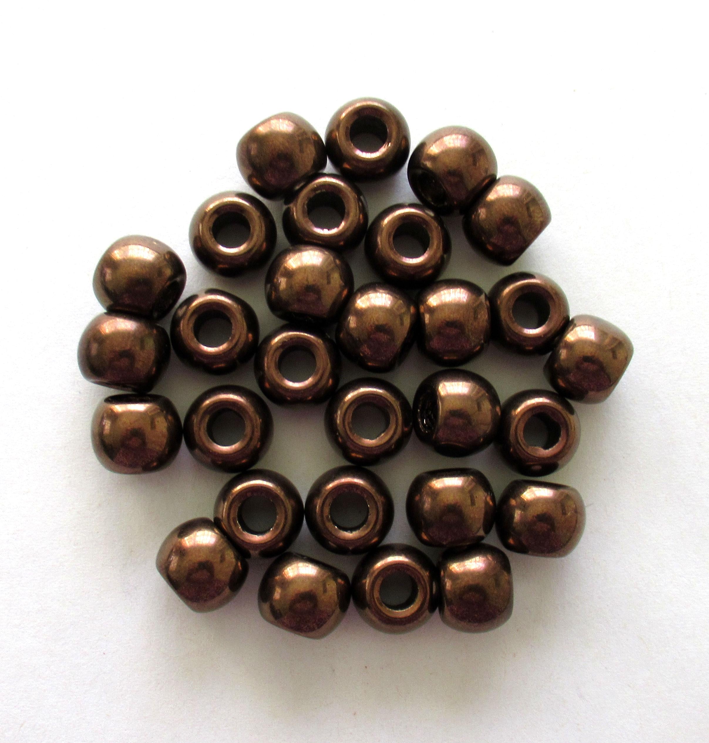 Large big hole round druk beads - 12mm - metallic bronze Czech glass druks - large 4mm holes - six pieces - C00401