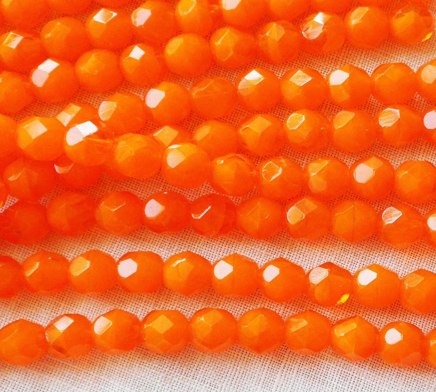 Lot if 25 6mm Orange Opal Multi Czech glass beads, faceted fire polished round beads C7401