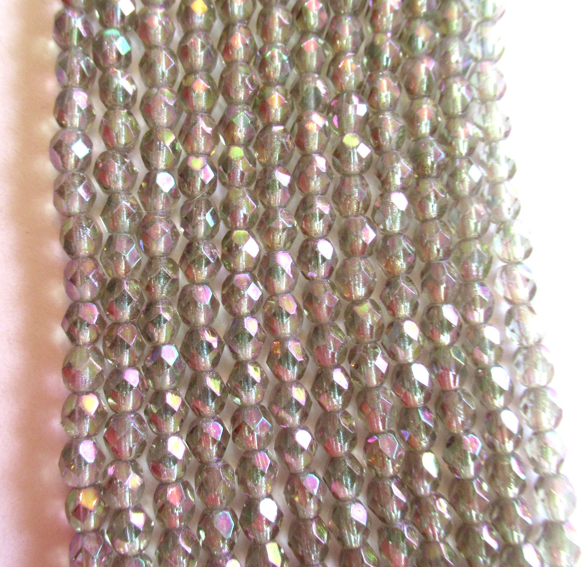 Lot of 50 4mm faceted Check glass beads - black diamond luster iris - round fire polished beads C0007