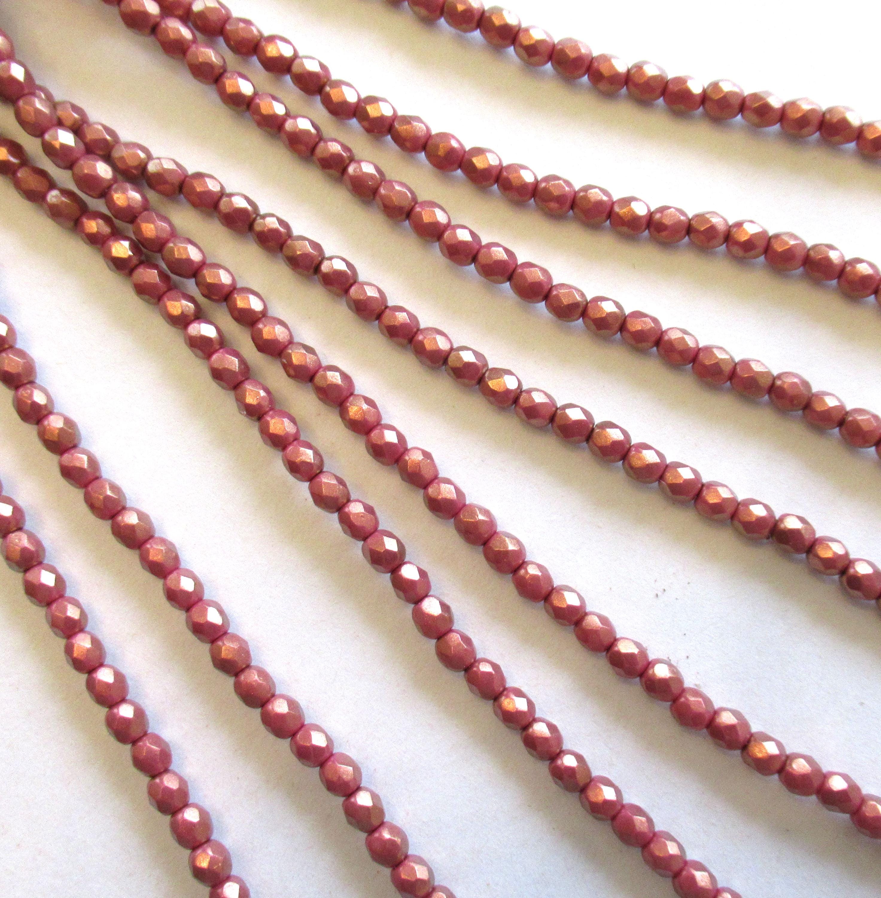 50 4mm Halo Ethereal Cherub Czech glass beads - opaque pink beads w/ a shiny gold luster finish - fire polished faceted round beads - C0077