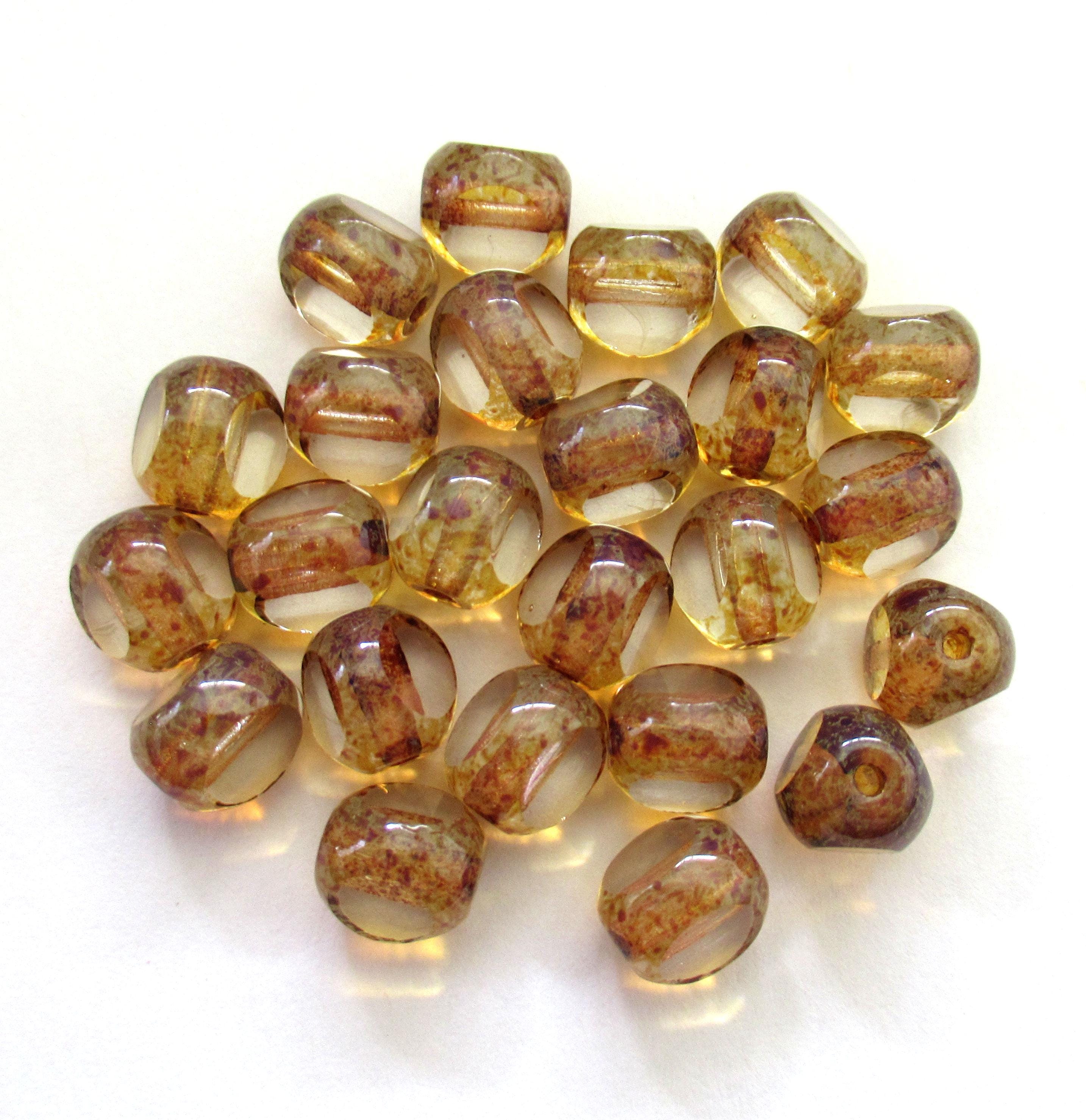 Lot of 25 Czech glass Tri-cut - Round beads - 8mm - crystal clear picasso - faceted table cut - rustic earthy window beads C0018