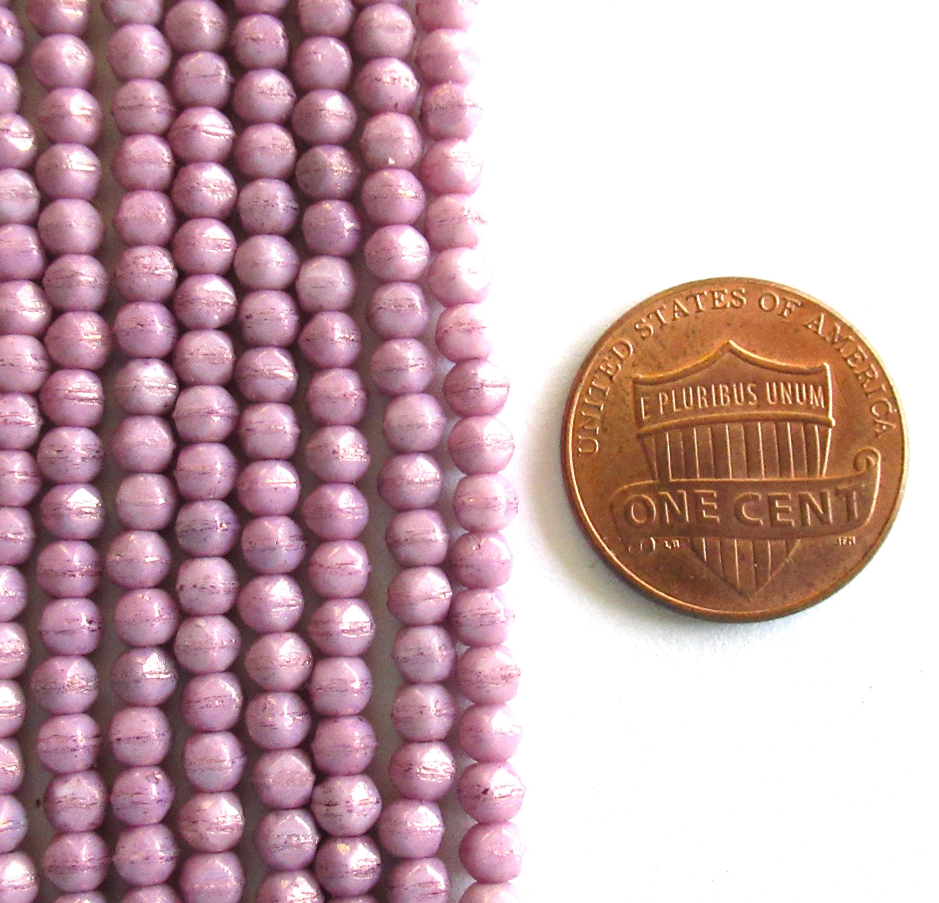 100 3mm Czech glass English cut beads - Opaque Lilac Luster - lavender or purple spacer beads - pressed glass beads - C0068