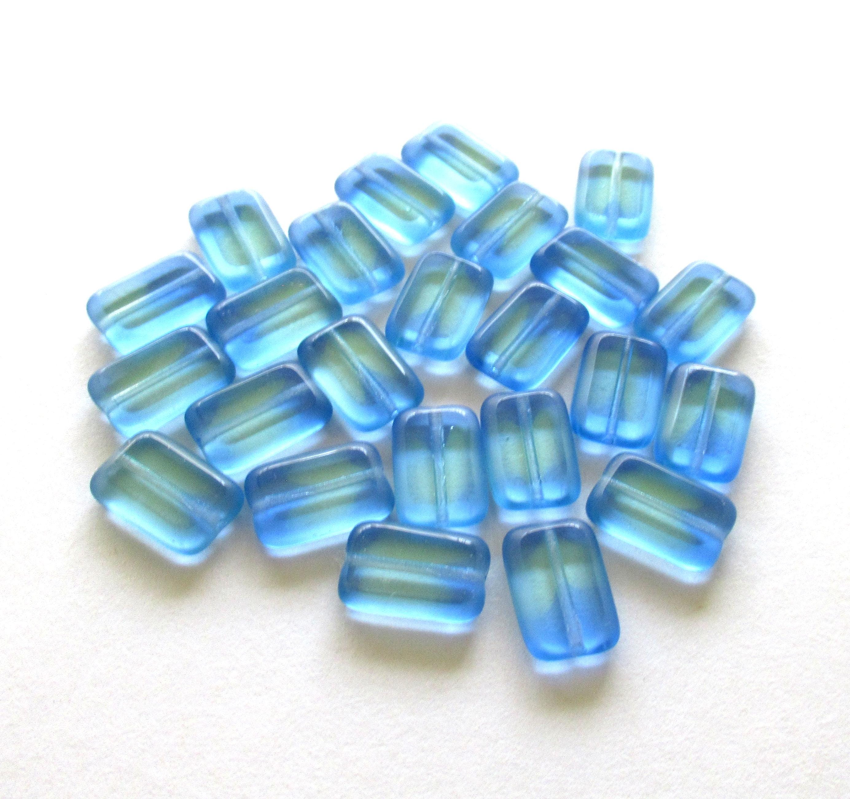 24 Czech glass rectangle beads - transparent light blue & green - table cut beads - C00541