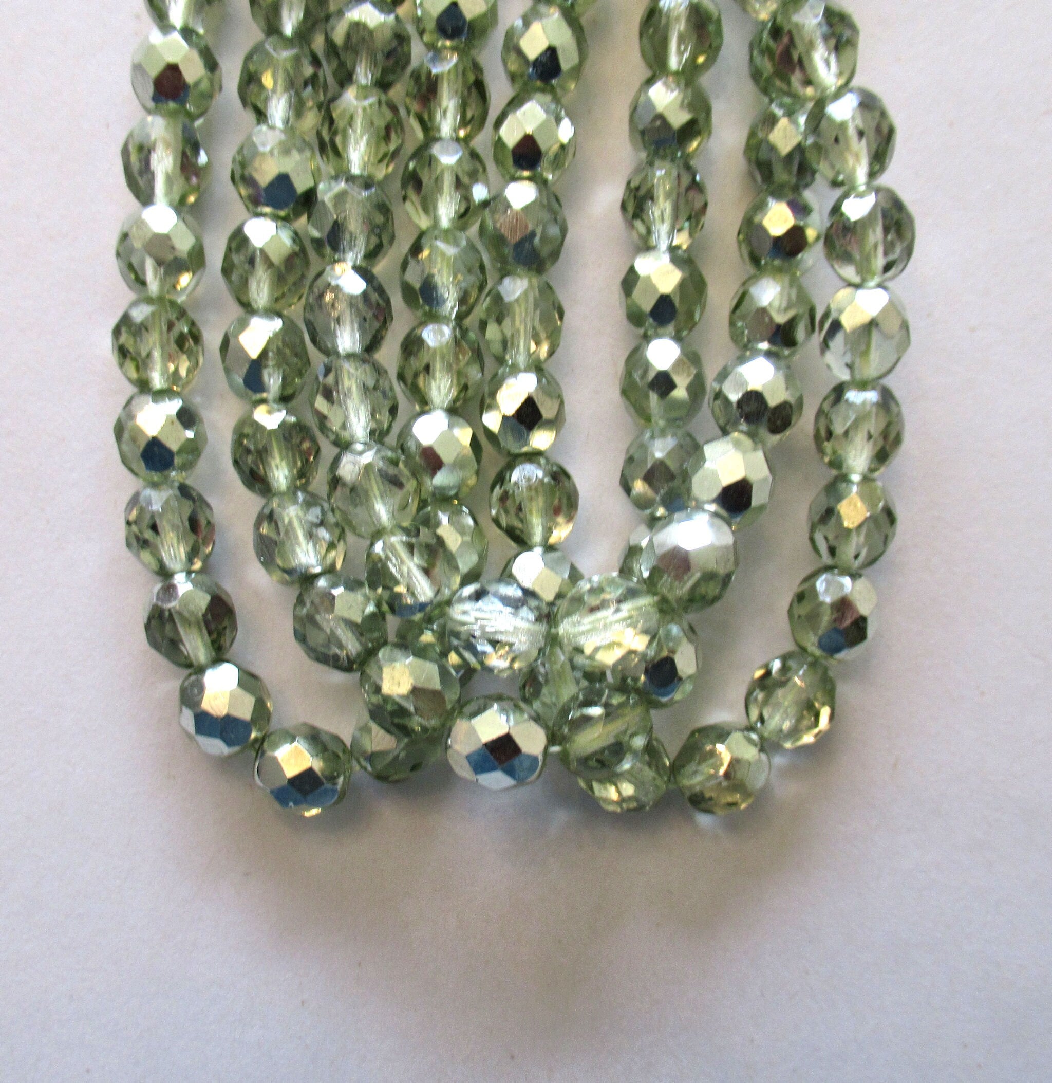 25 8mm Czech glass beads - metallic ice seafoam green - faceted, round, fire polished beads C0048