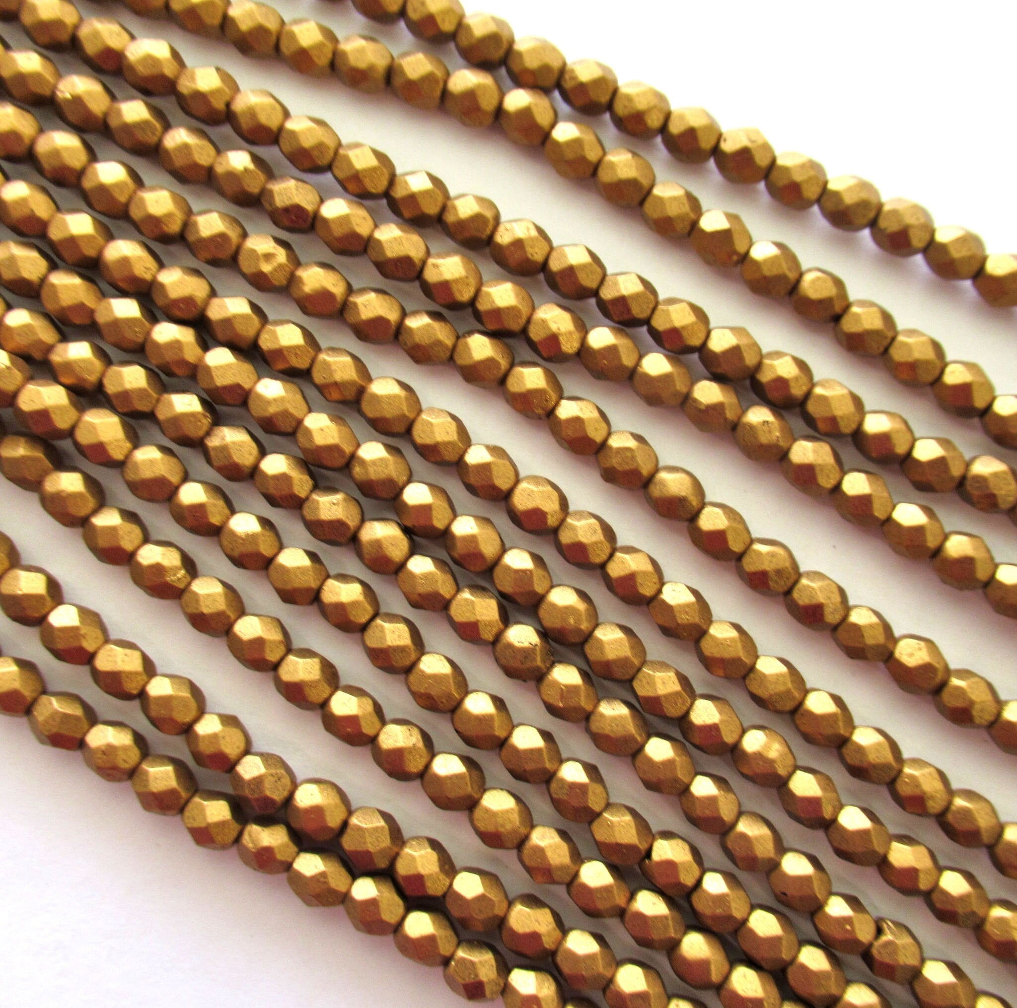Fifty 4mm Czech glass beads - matte metallic antique gold fire polished faceted round beads C0086