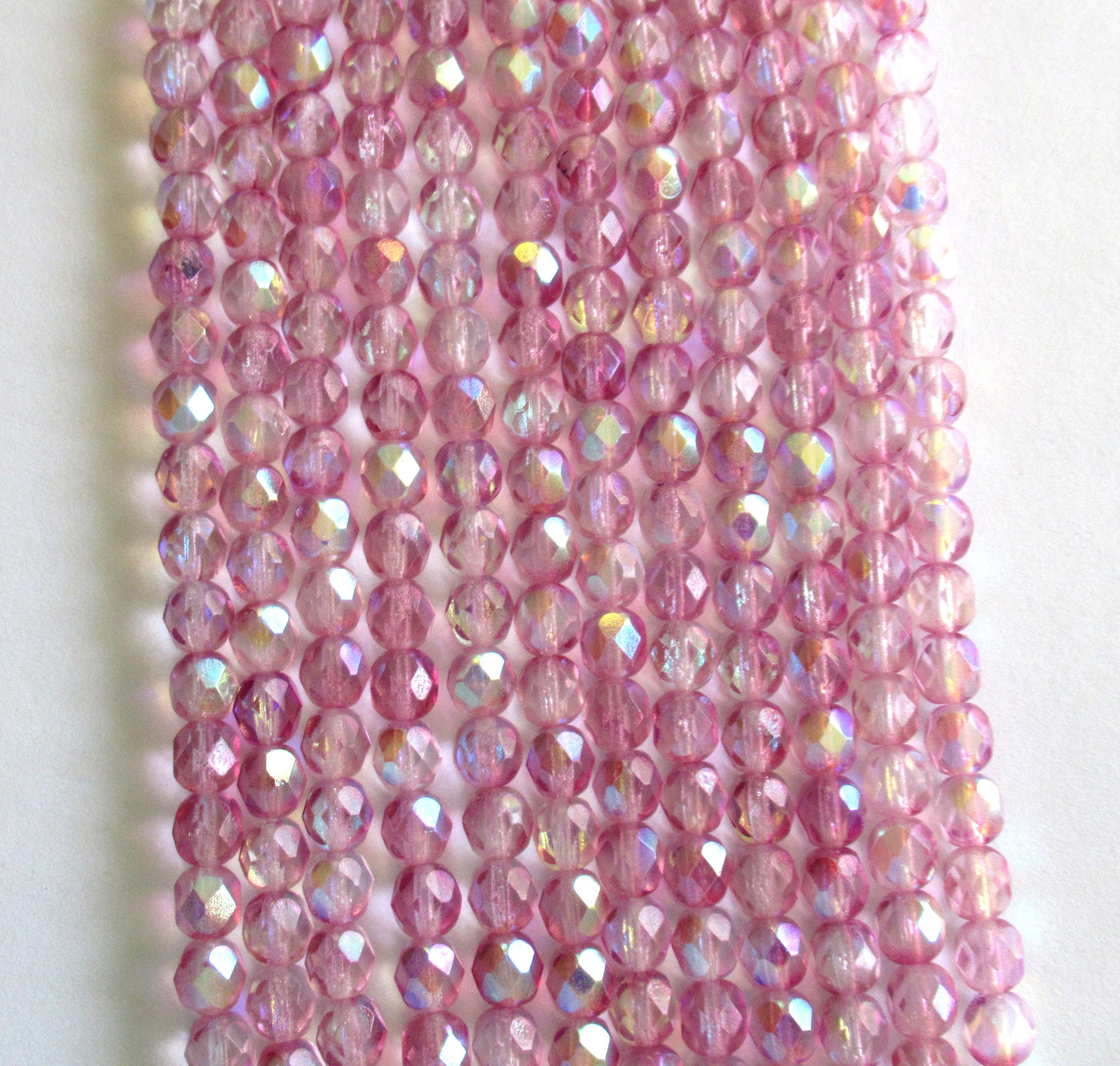 Lot of 25 6mm Czech glass beads - Coated Violet AB - light purple amethyst - almost pink - fire polished faceted round beads - C0016