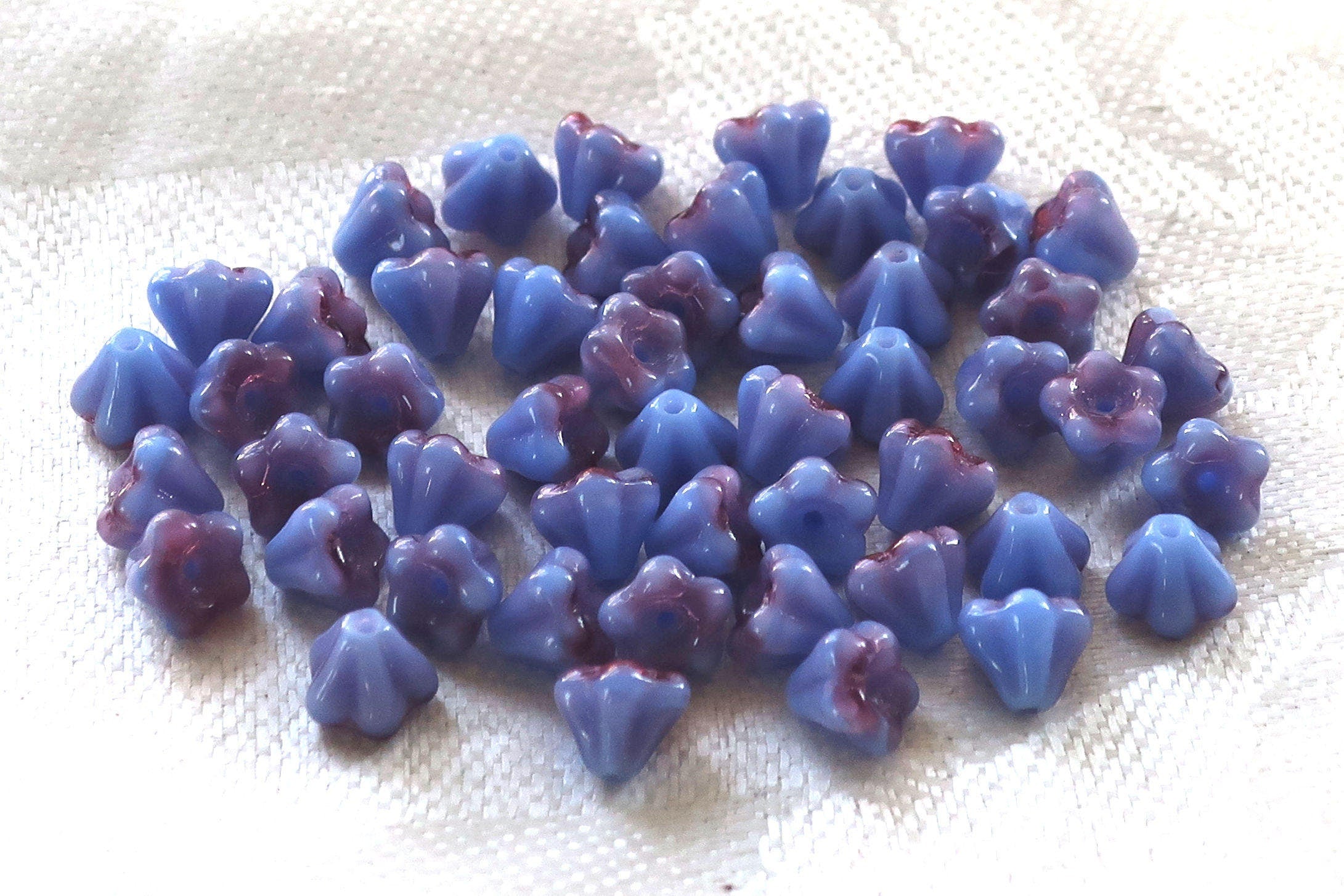 50 6 x 4mm Blue Raspberry Pink baby Bell Flower Czech glass beads, pressed glass beads C0089