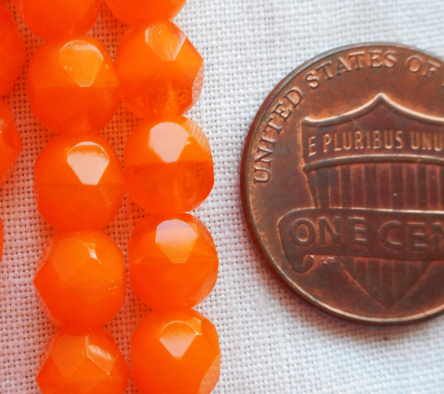 Lot if 25 6mm Orange Opal Multi Czech glass beads, faceted fire polished round beads C7401