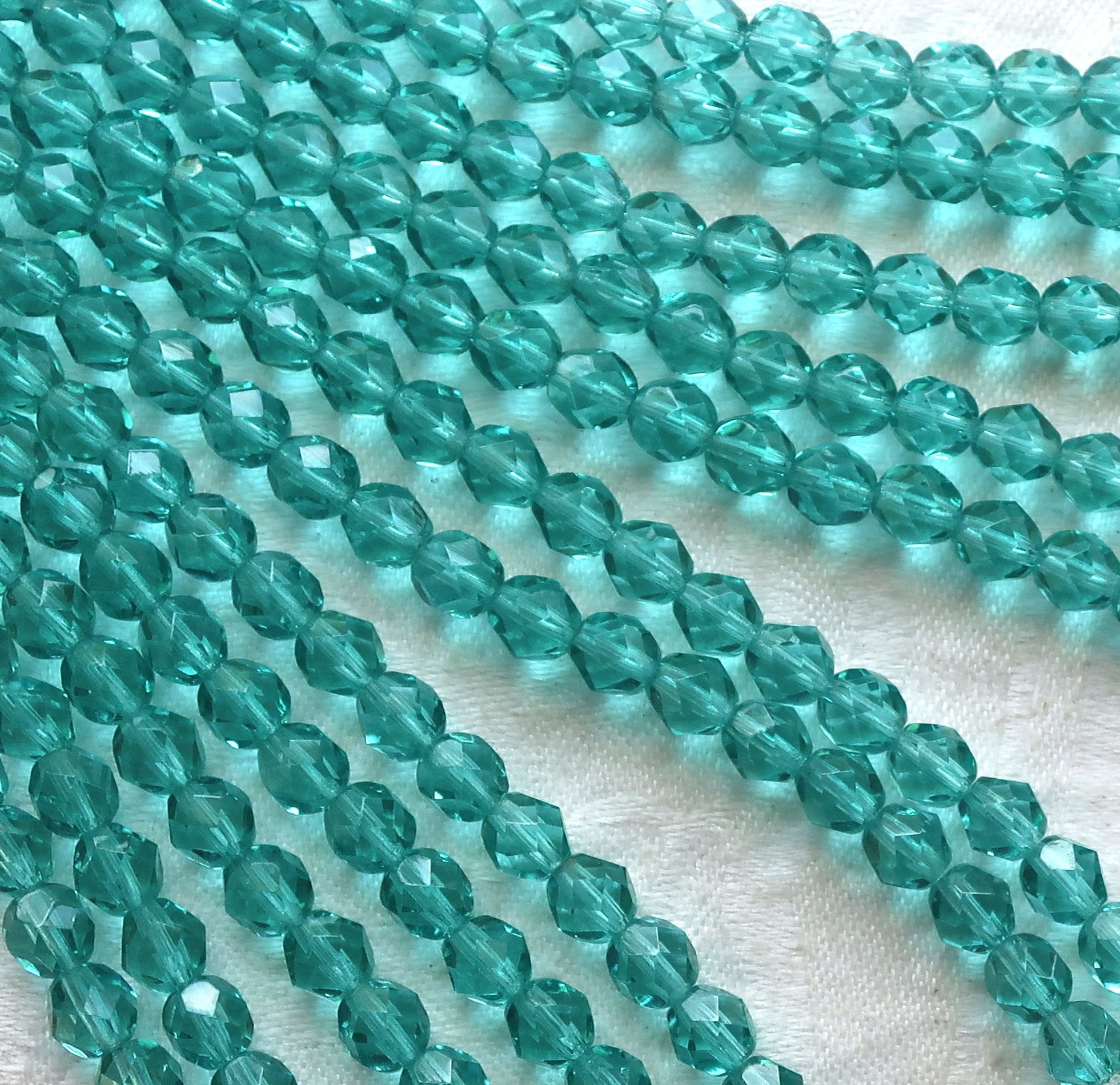 Lot of 25 6mm Czech glass beads, Light teal blue green fire polished faceted round beads C4301