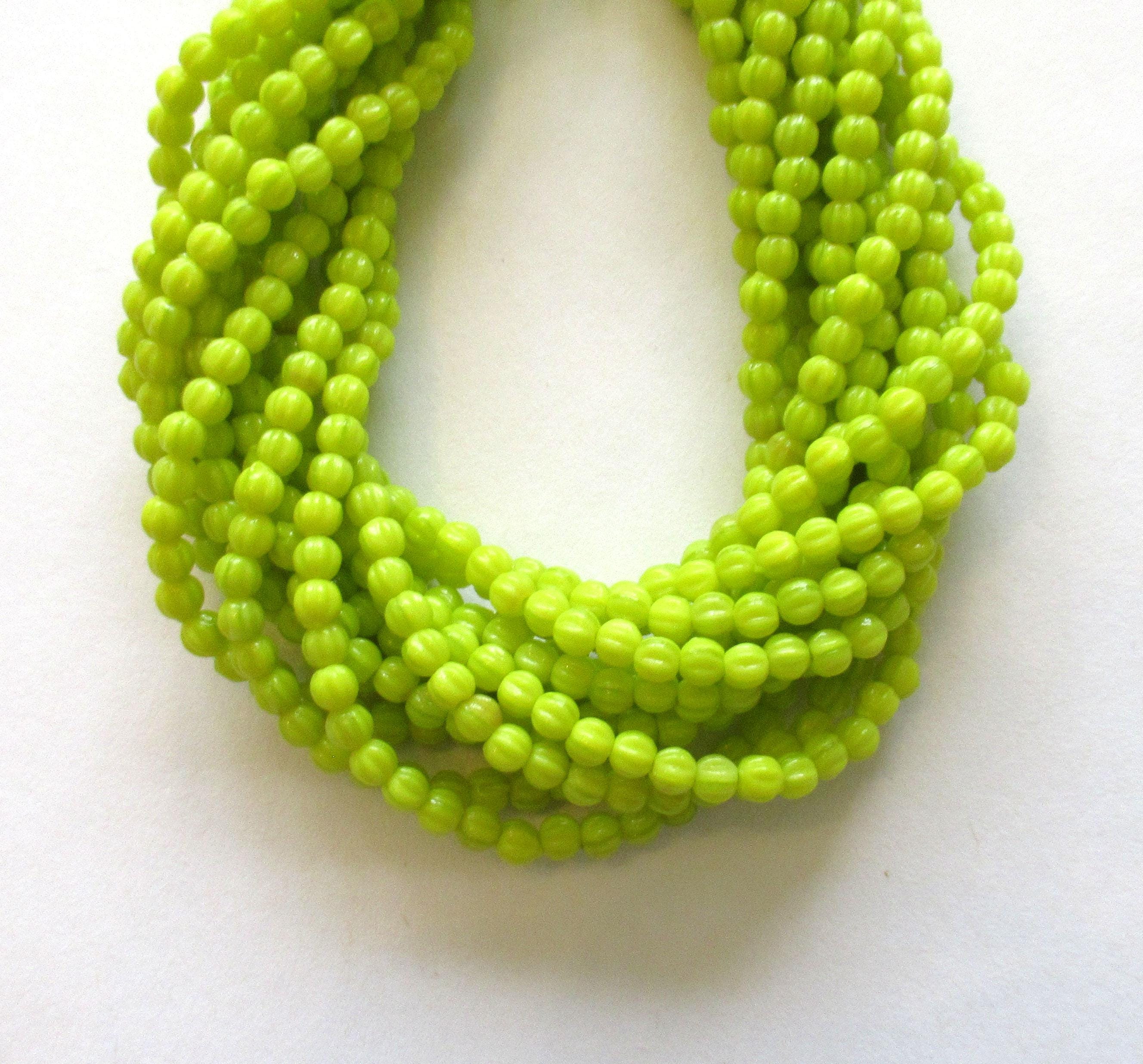100 3mm Czech glass melon beads - bright chartreuse yellow green - pressed glass beads - C00511