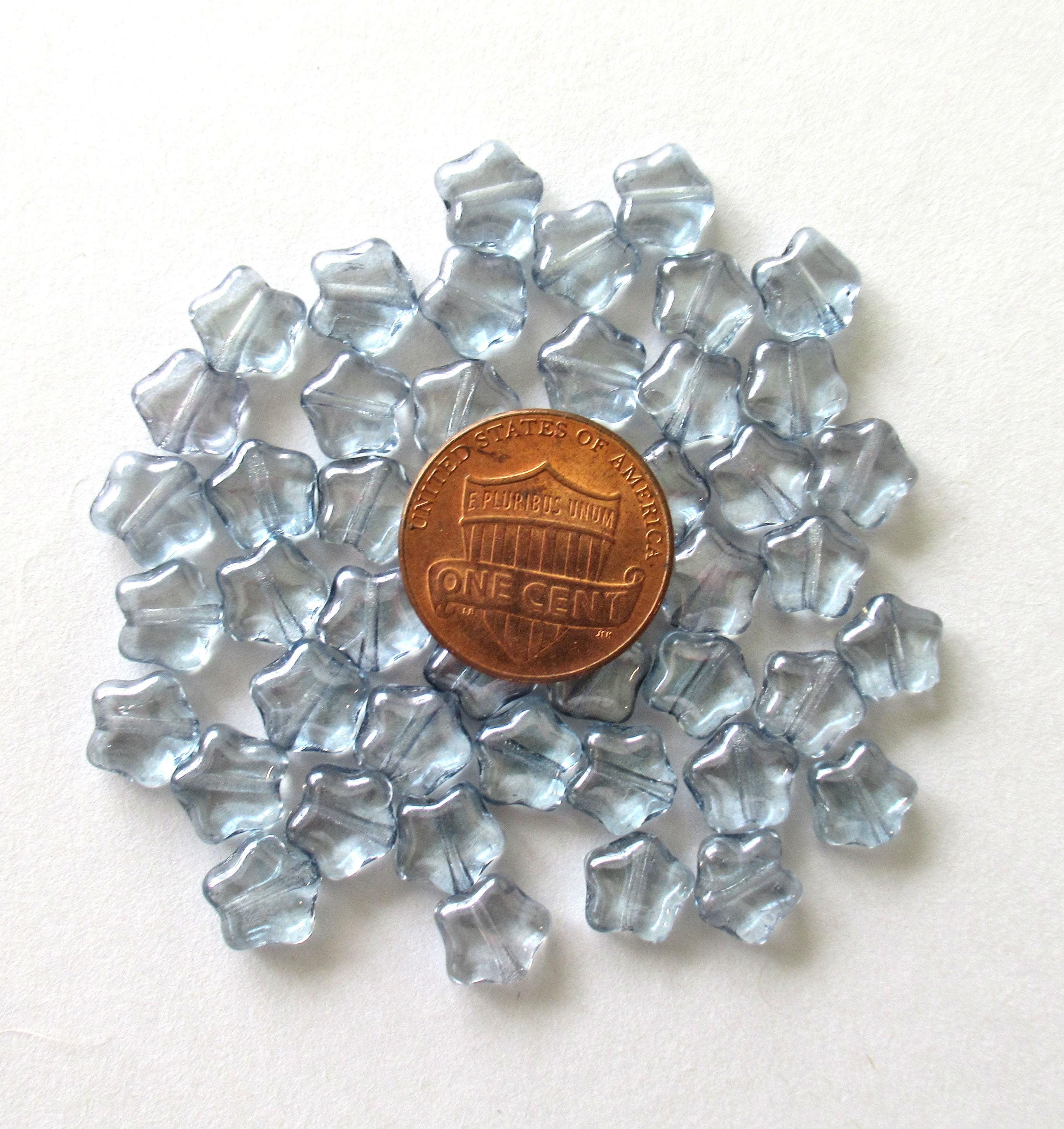 25 8mm Czech glass star beads - lumi blue - pressed glass beads - C0067