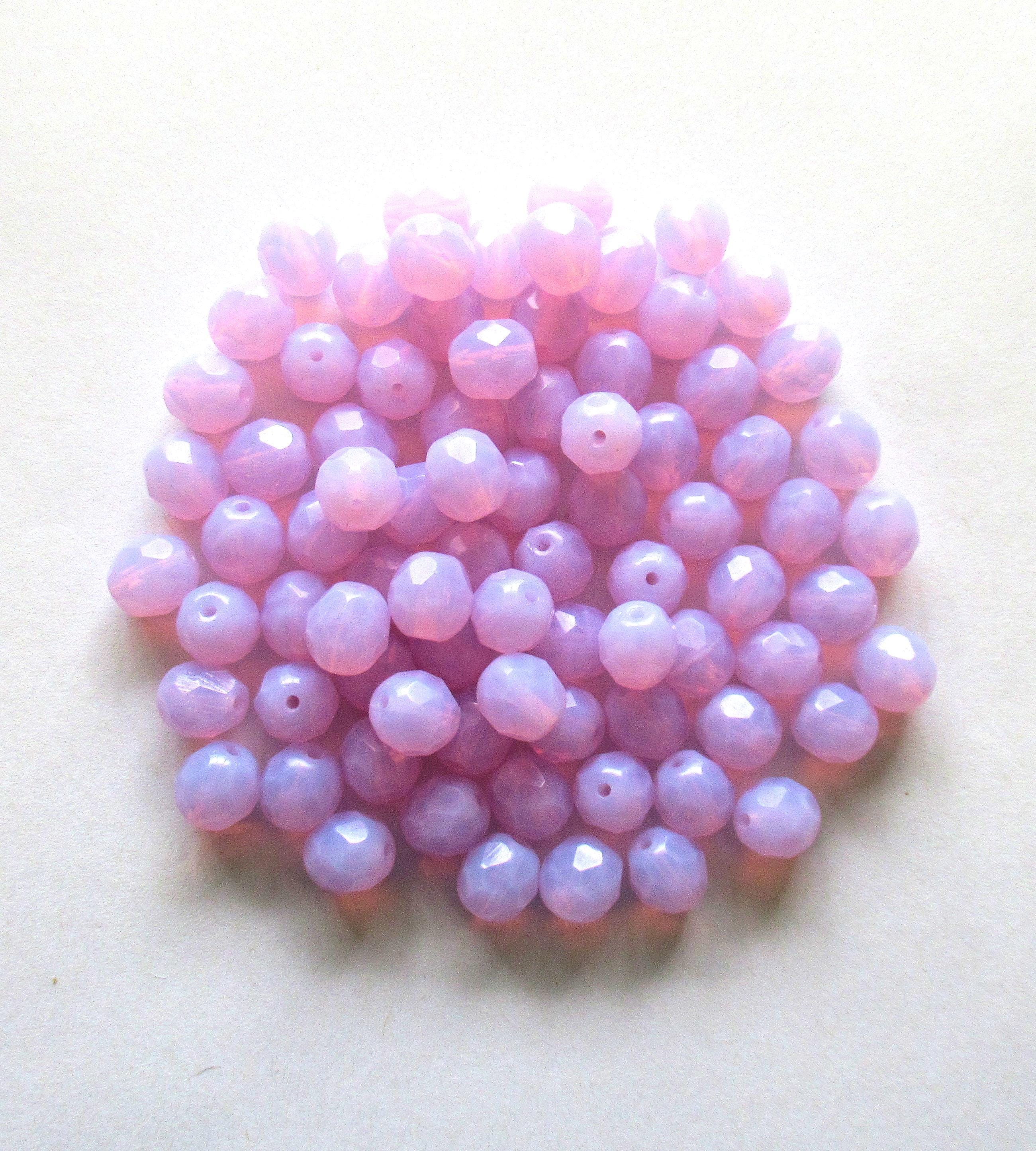 25 8mm Czech glass beads - lilac or lavender / light purple opal - fire polished faceted round glass beads - C0045