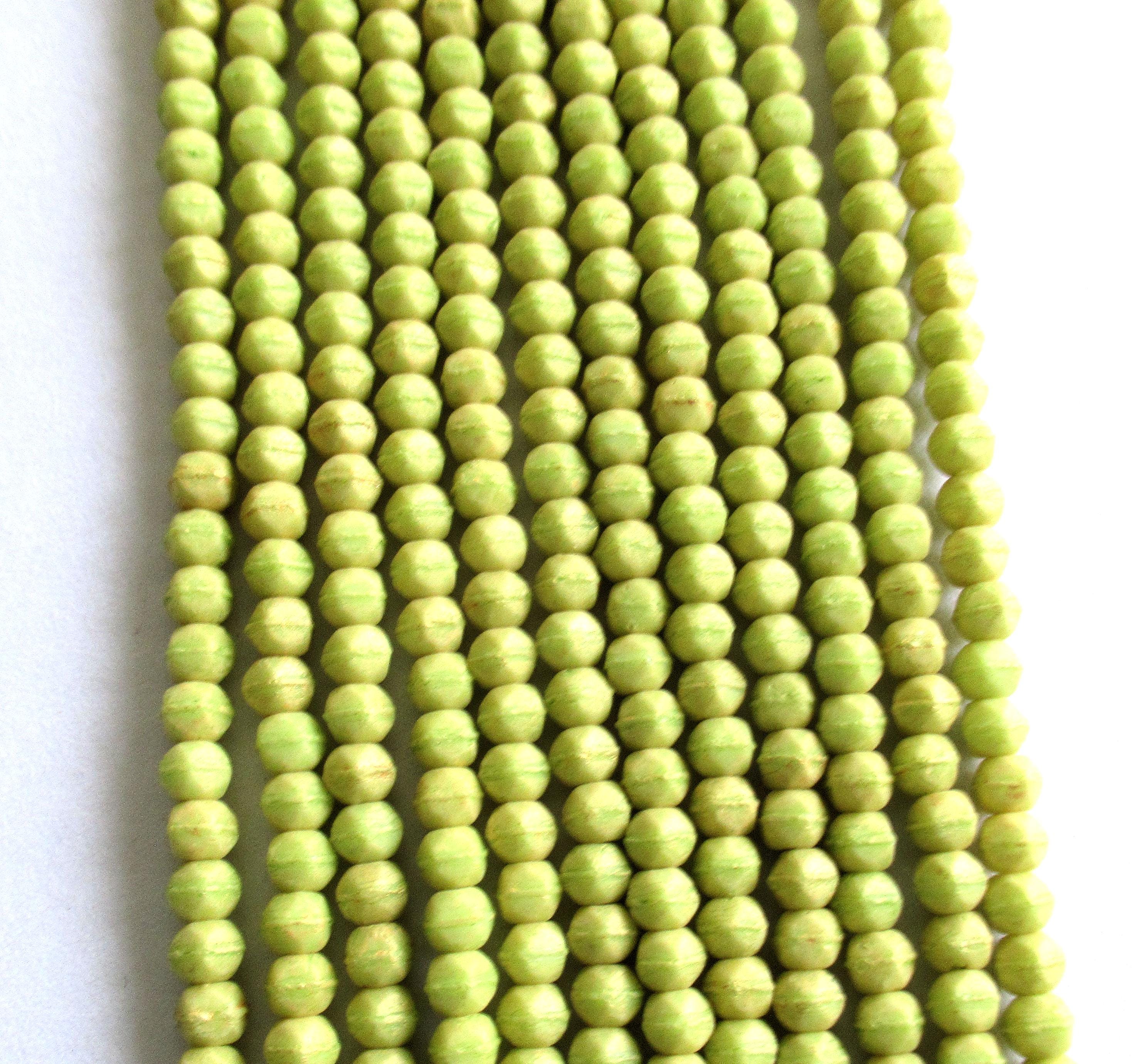 100 3mm English cut Czech glass beads - pacifica honeydew green spacer beads - pressed glass beads - C0077