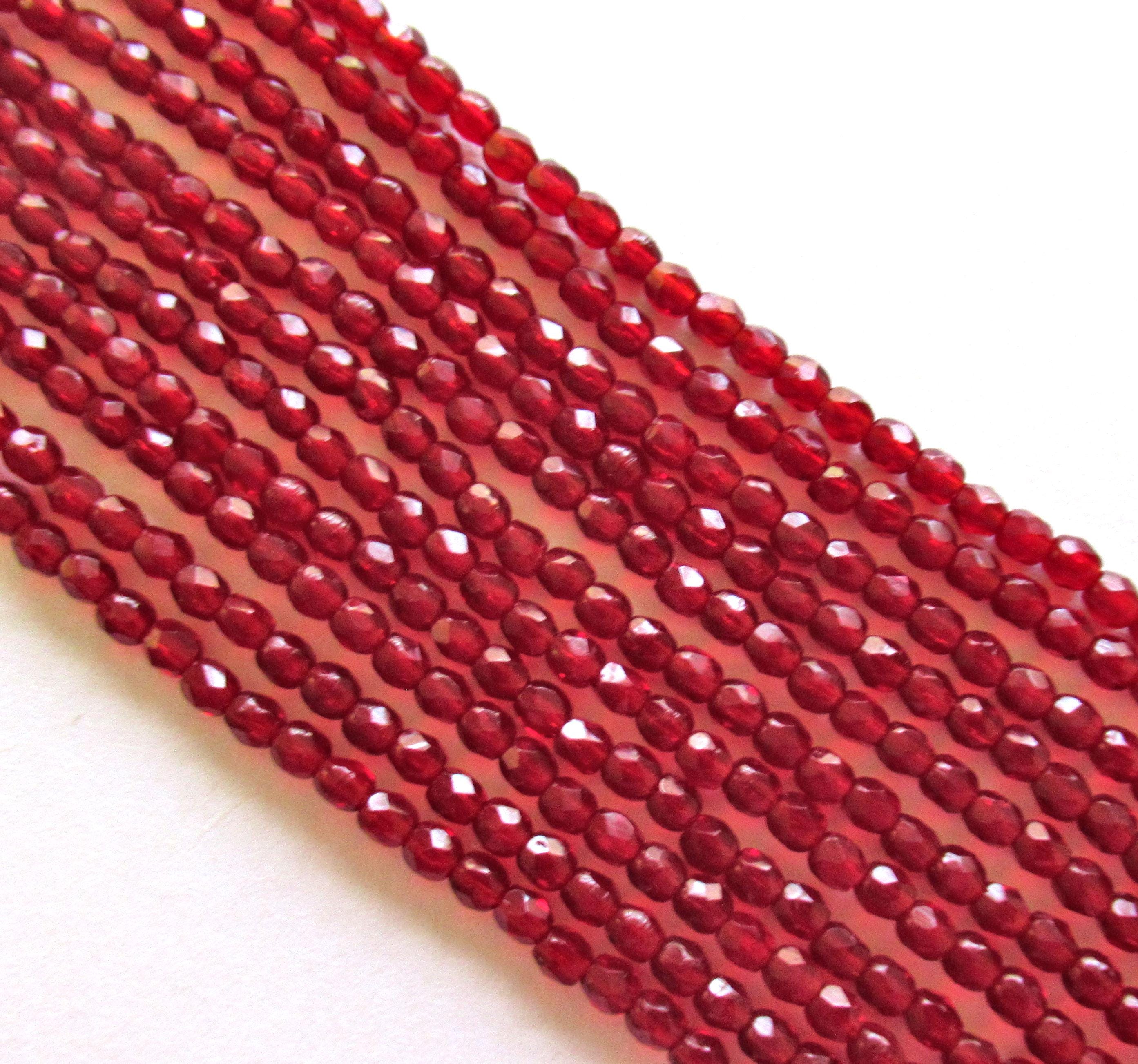 50 3mm Czech glass spacer beads - garnet red - ,fire polished, faceted round beads - C7450