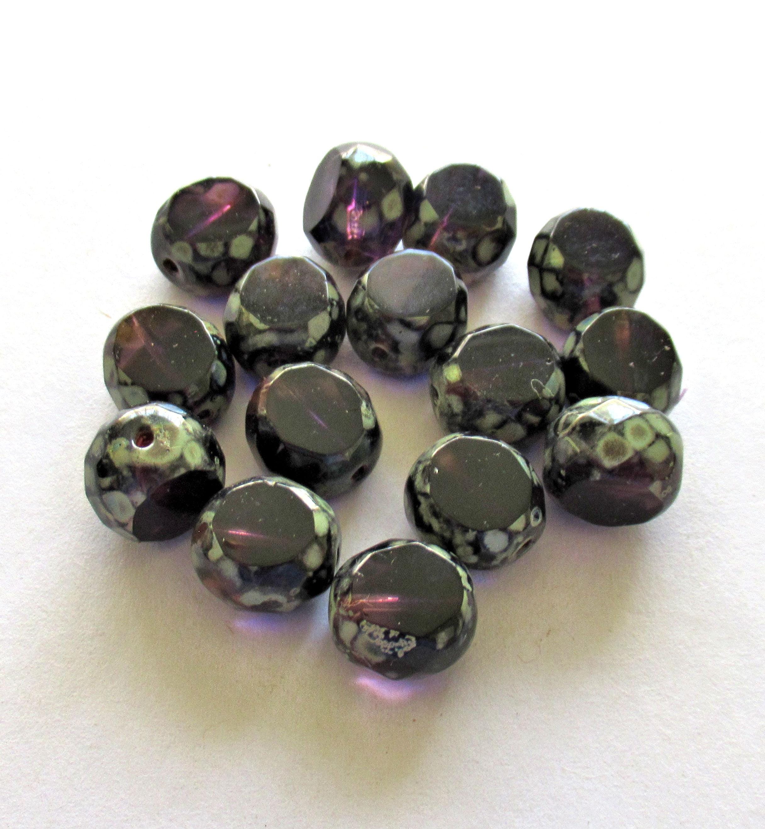 Five 12mm large Czech glass beads - purple / amethyst window beads - table cut chunky statement beads - dual faceted fire polished beads - 600531