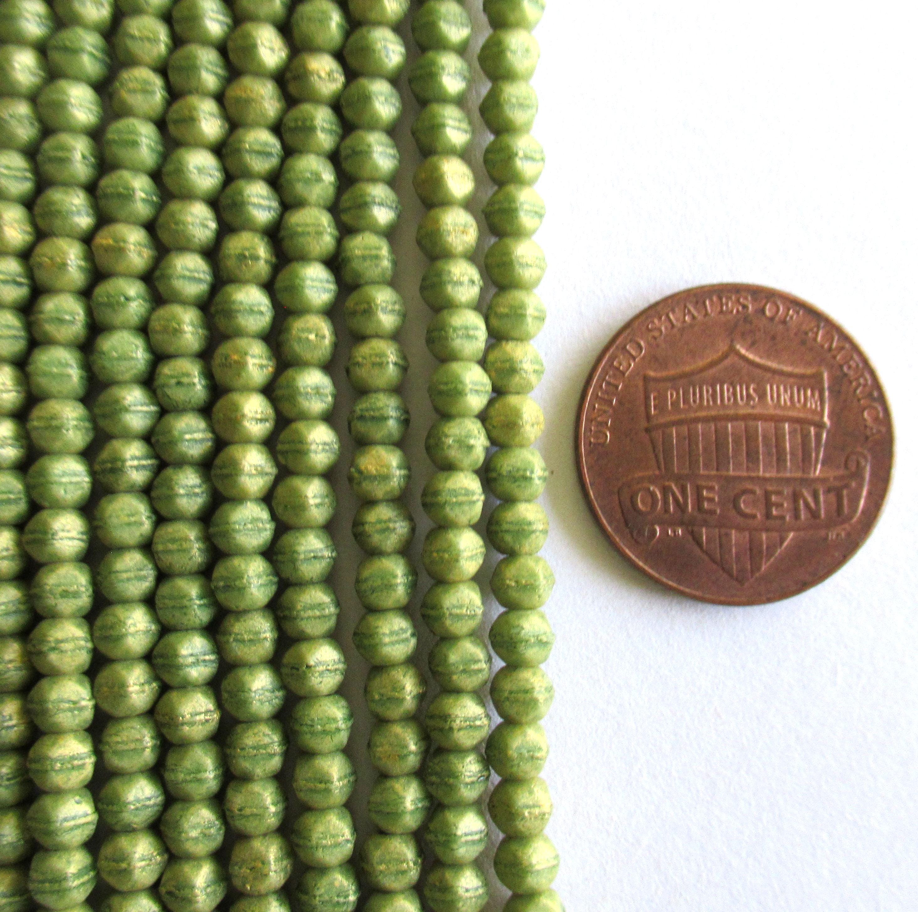100 3mm English cut Czech glass beads - pacifica avocado green spacer beads - pressed glass beads - C0077