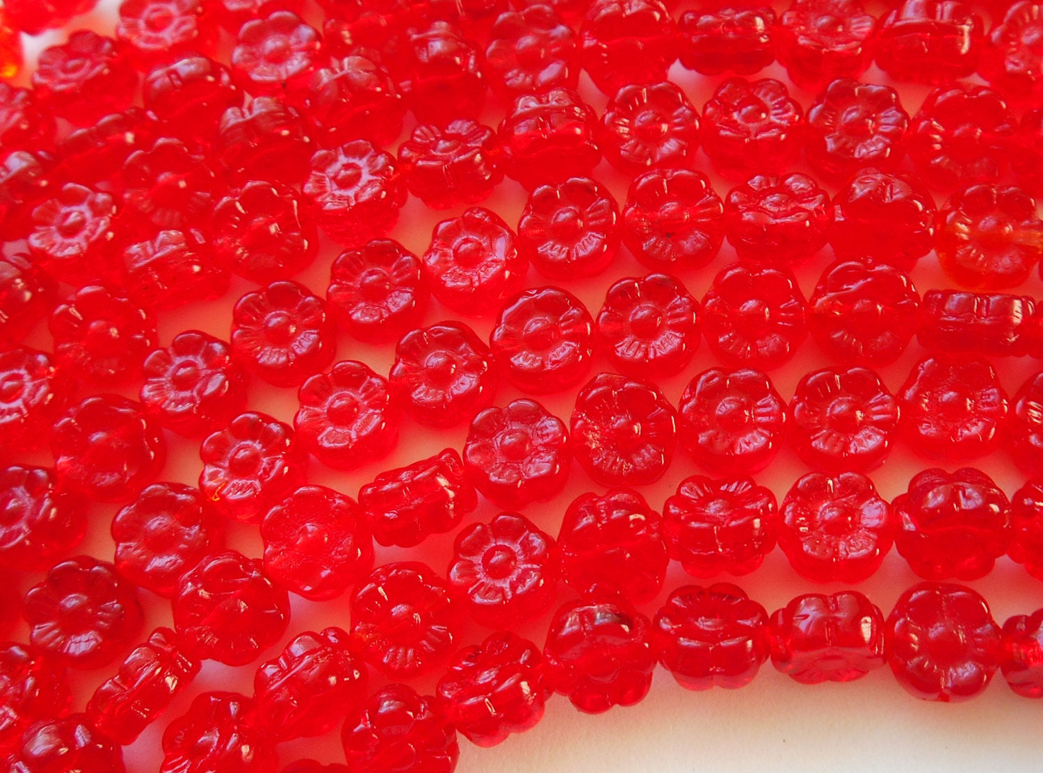 25 6mm Siam Red Czech glass flower beads, pressed glass red flower beads, C4001