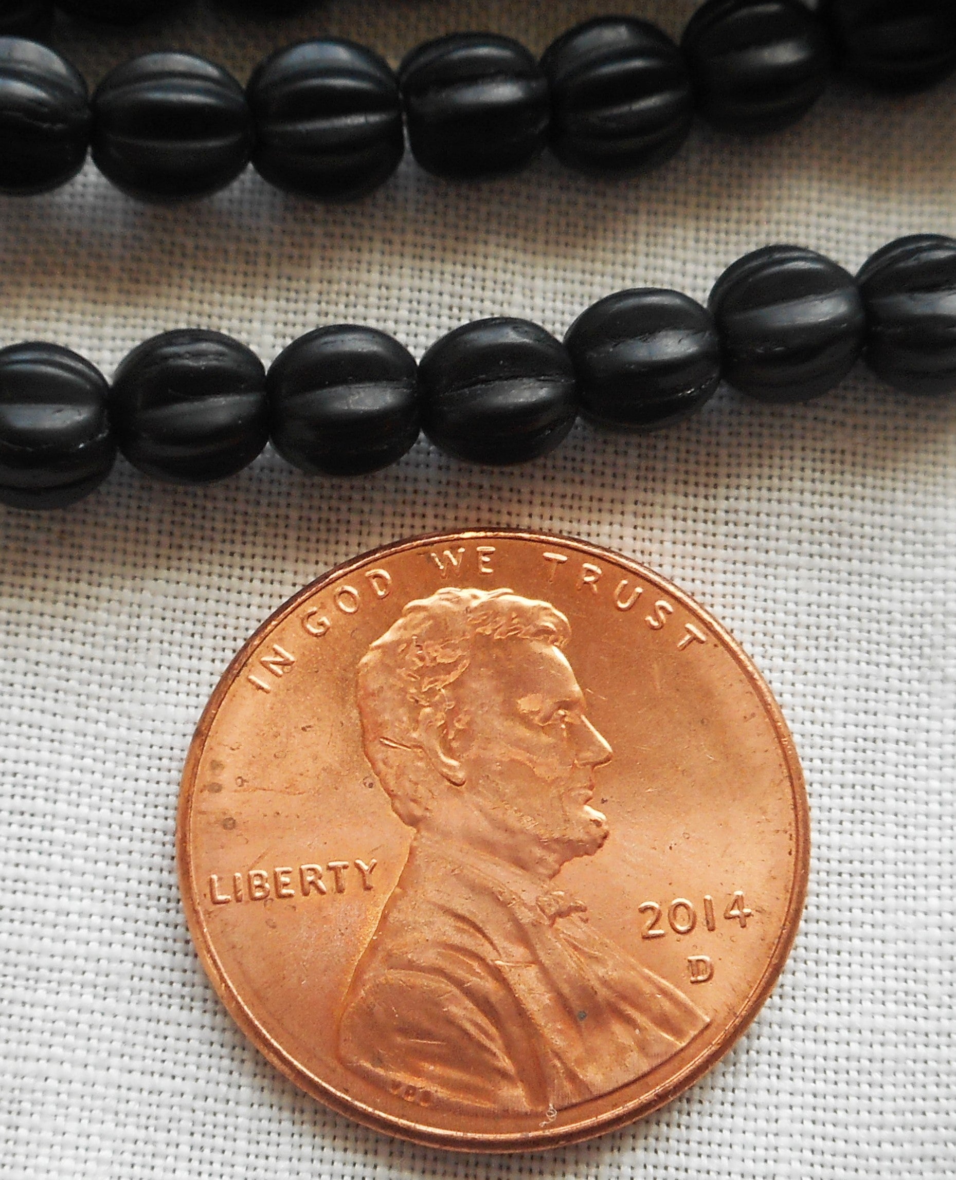 Fifty 5mm Matte Jet Black glass melon beads, Czech pressed glass beads C0950