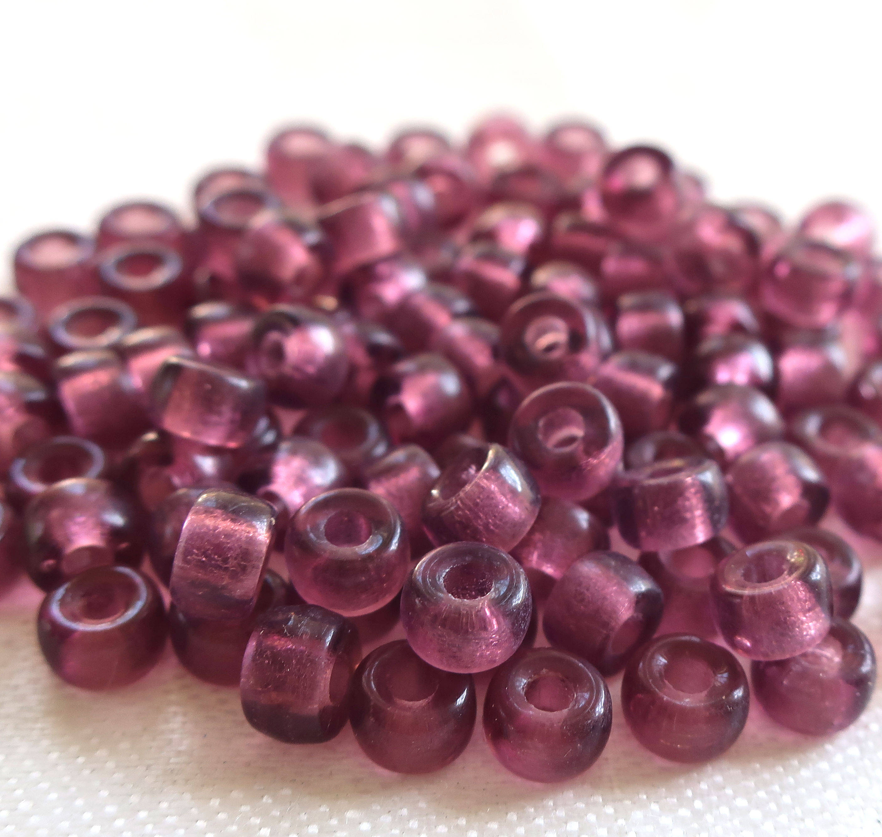 Lot of 50 6mm Czech Amethyst pony roller beads, large 2mm hole purple glass crow beads, C0048