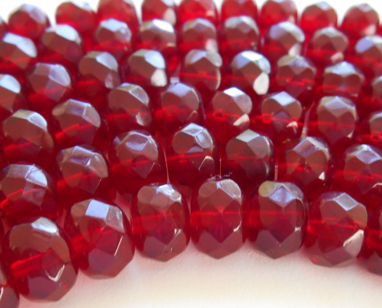 Lot of 25 6 x 9mm Czech Light Garnet faceted puffy rondelle beads, Czech glass beads C9901