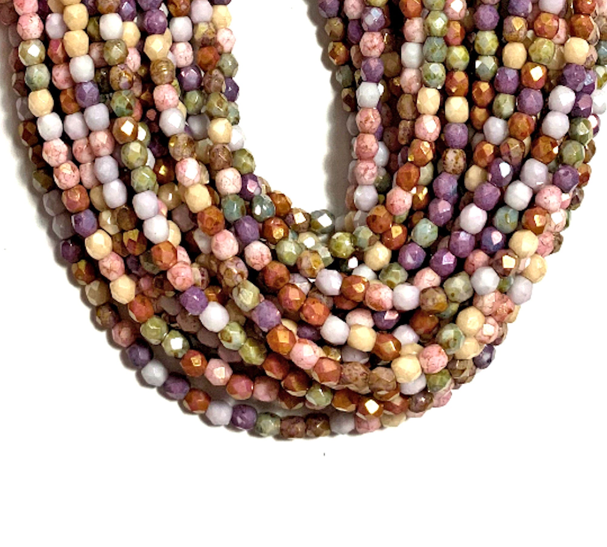 50 3mm opaque luster color mix Czech glass beads, round, faceted fire polished beads C0004