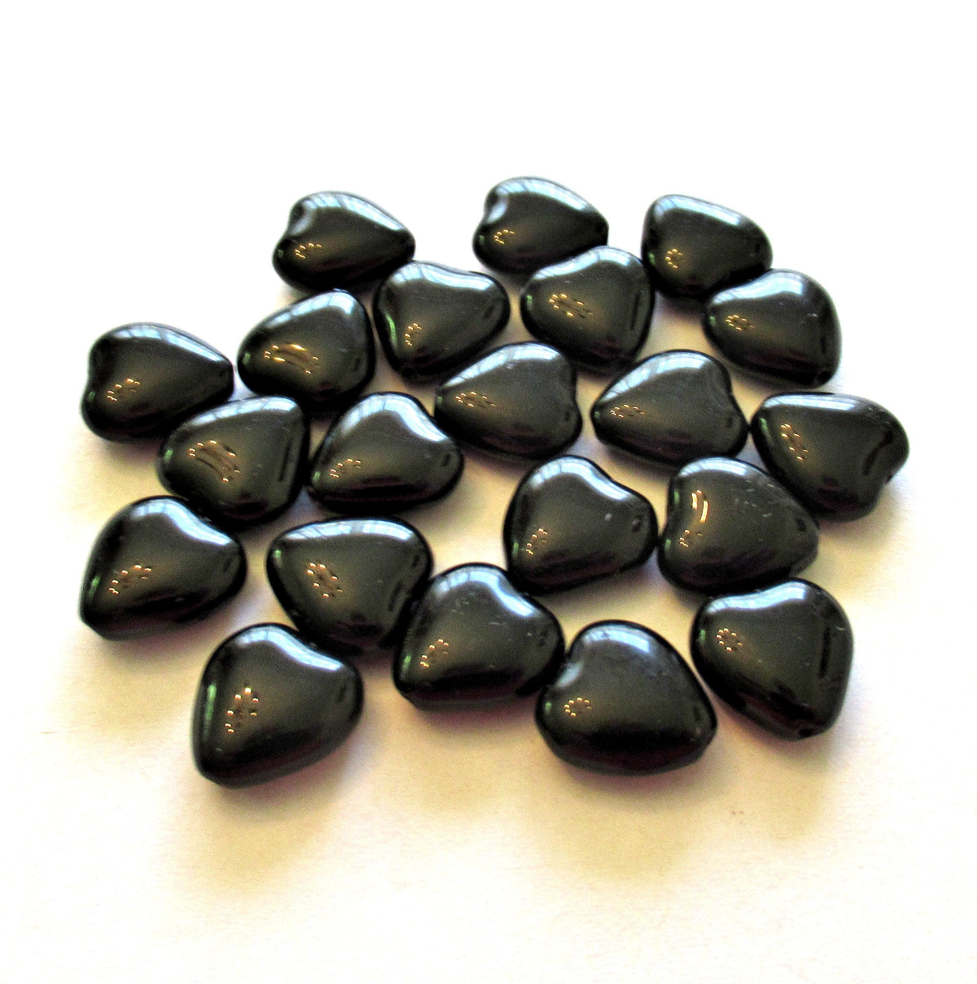 15 Czech glass heart beads - 12 x 11mm opaque black heart shaped beads C0066