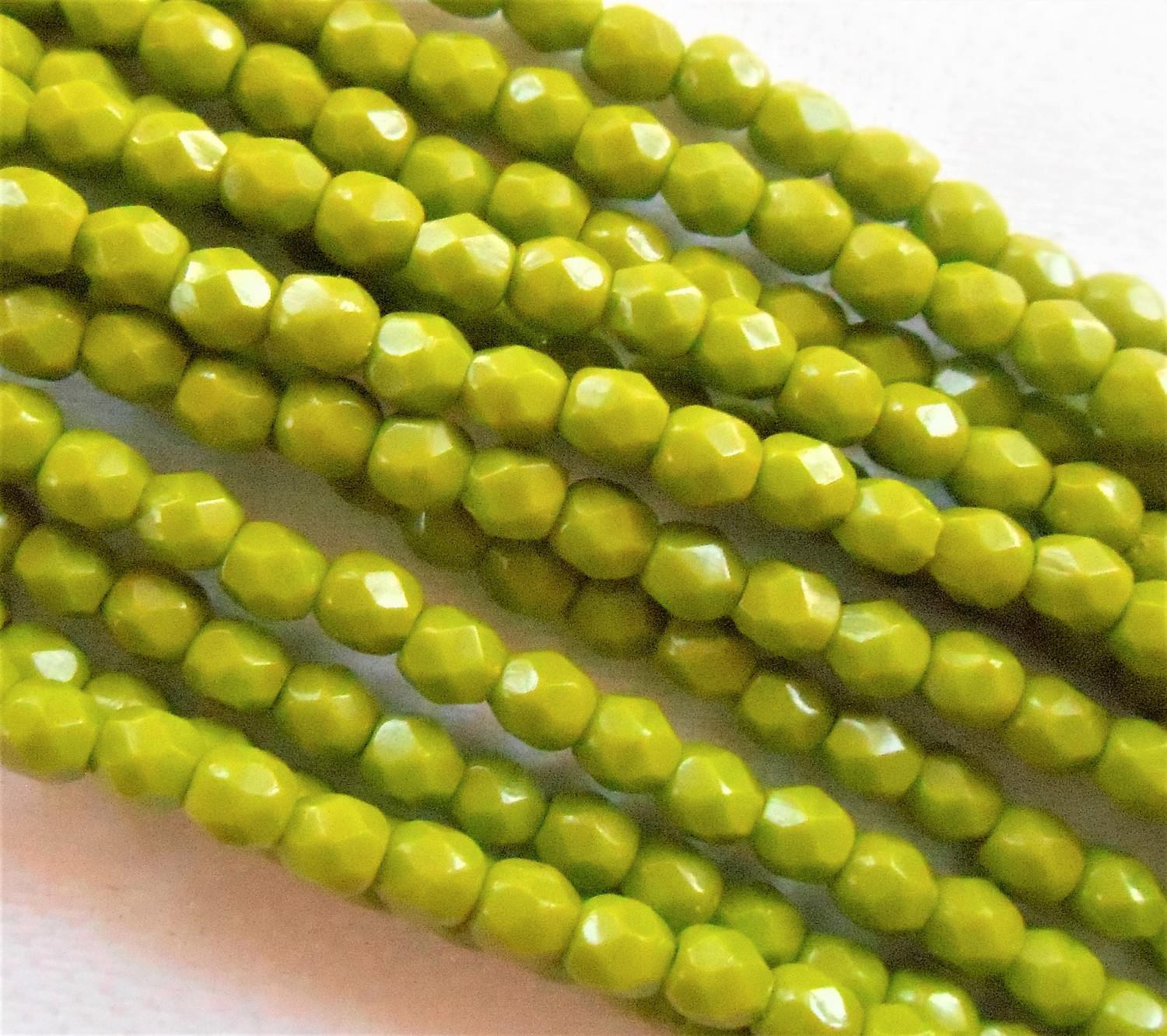 50 3mm Opaque Olive Green Czech glass beads, fire polished, faceted round beads, C0026