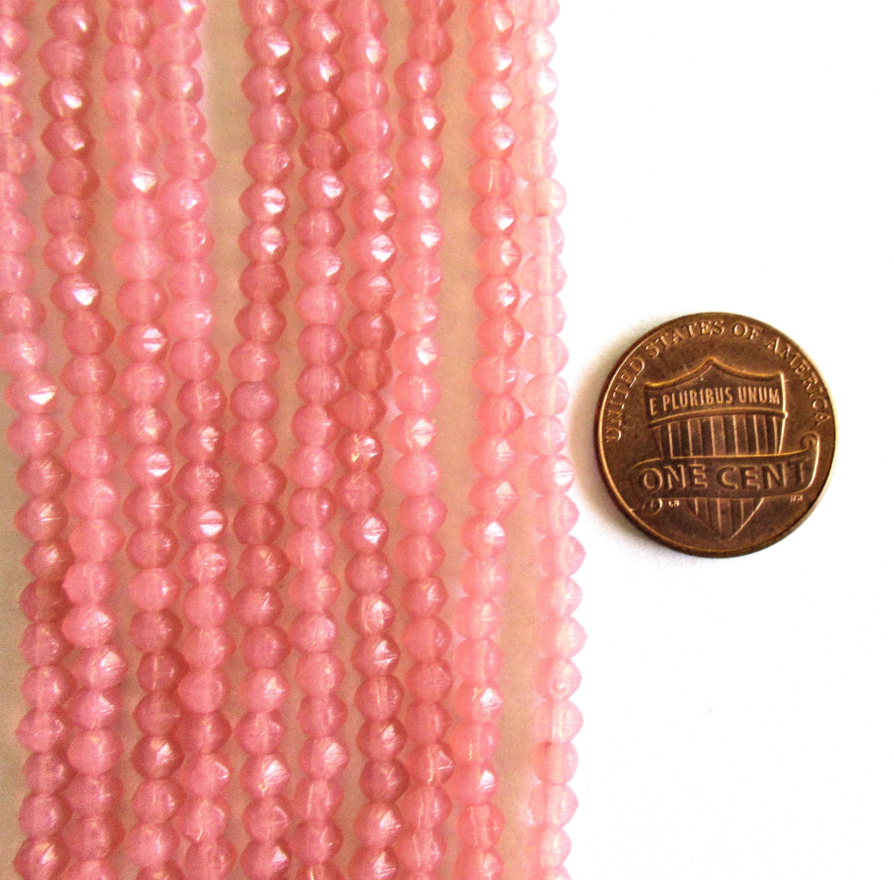 100 3mm English cut Czech glass beads - milky pink spacer beads - pressed glass beads - C0019