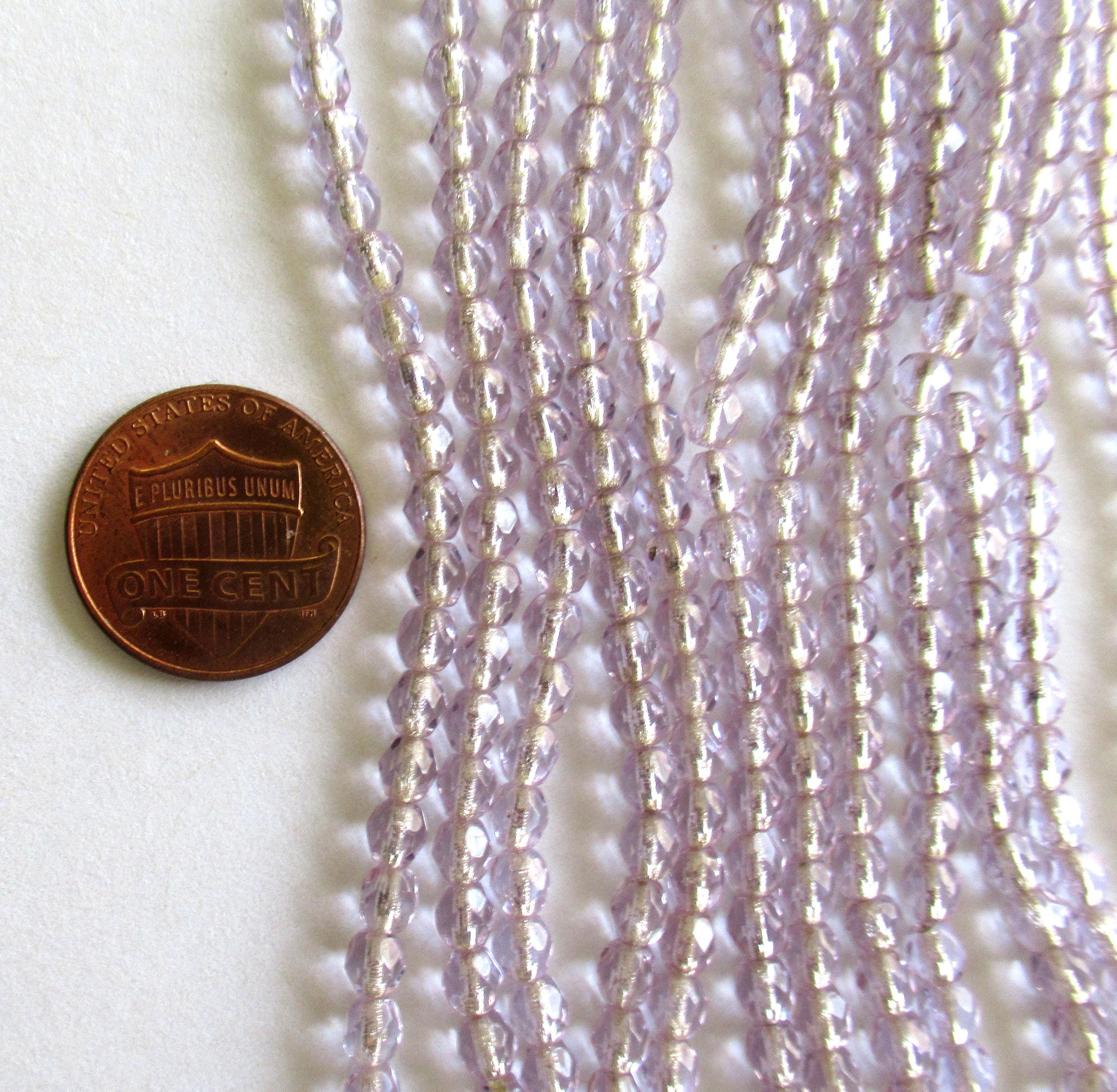 50 4mm Czech glass beads - Light Alexandrite silver lined beads - lilac / lavender - fire polished faceted round beads - C0066