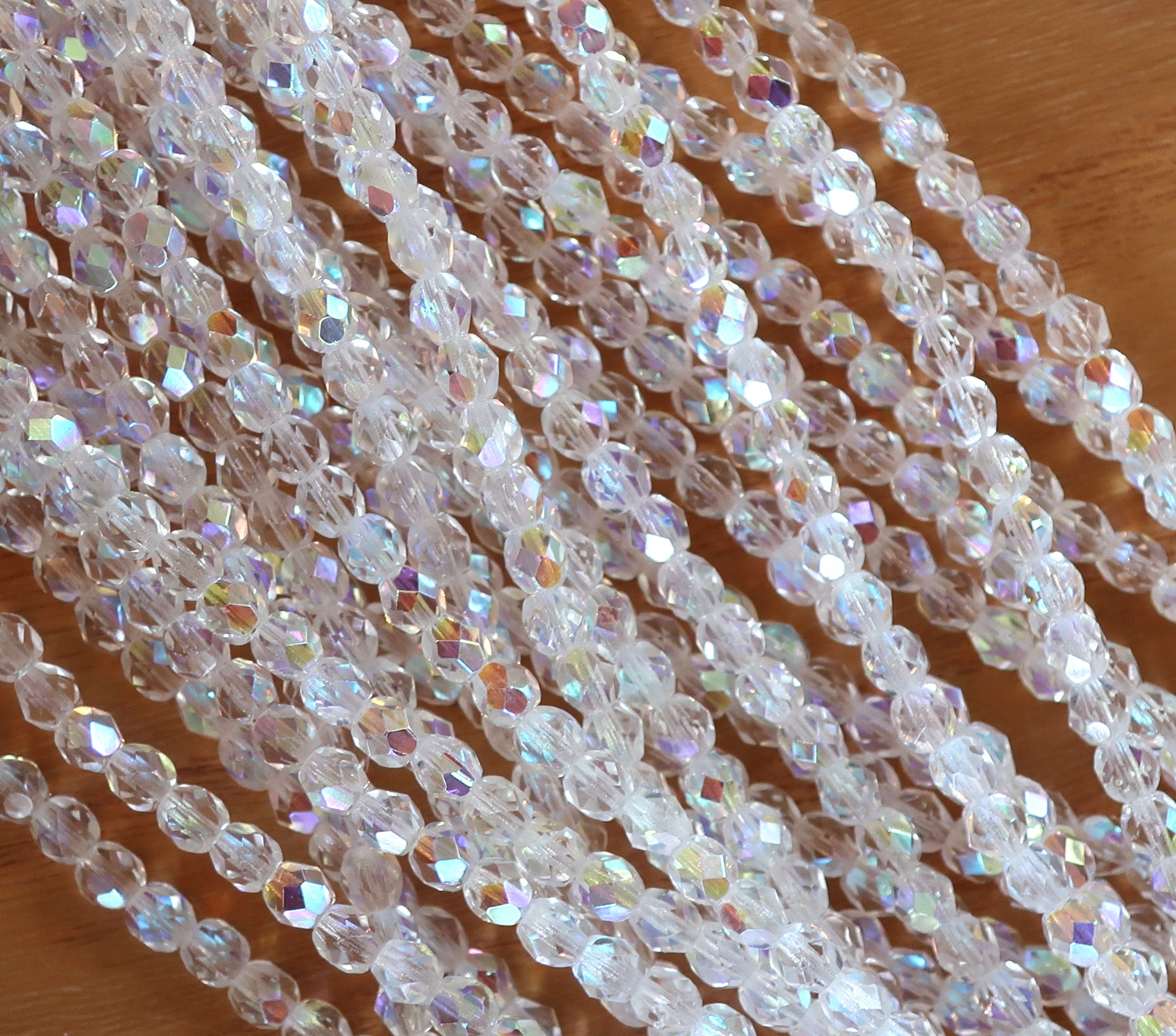 50 4mm Crystal AB, faceted round fire polished glass beads C2501