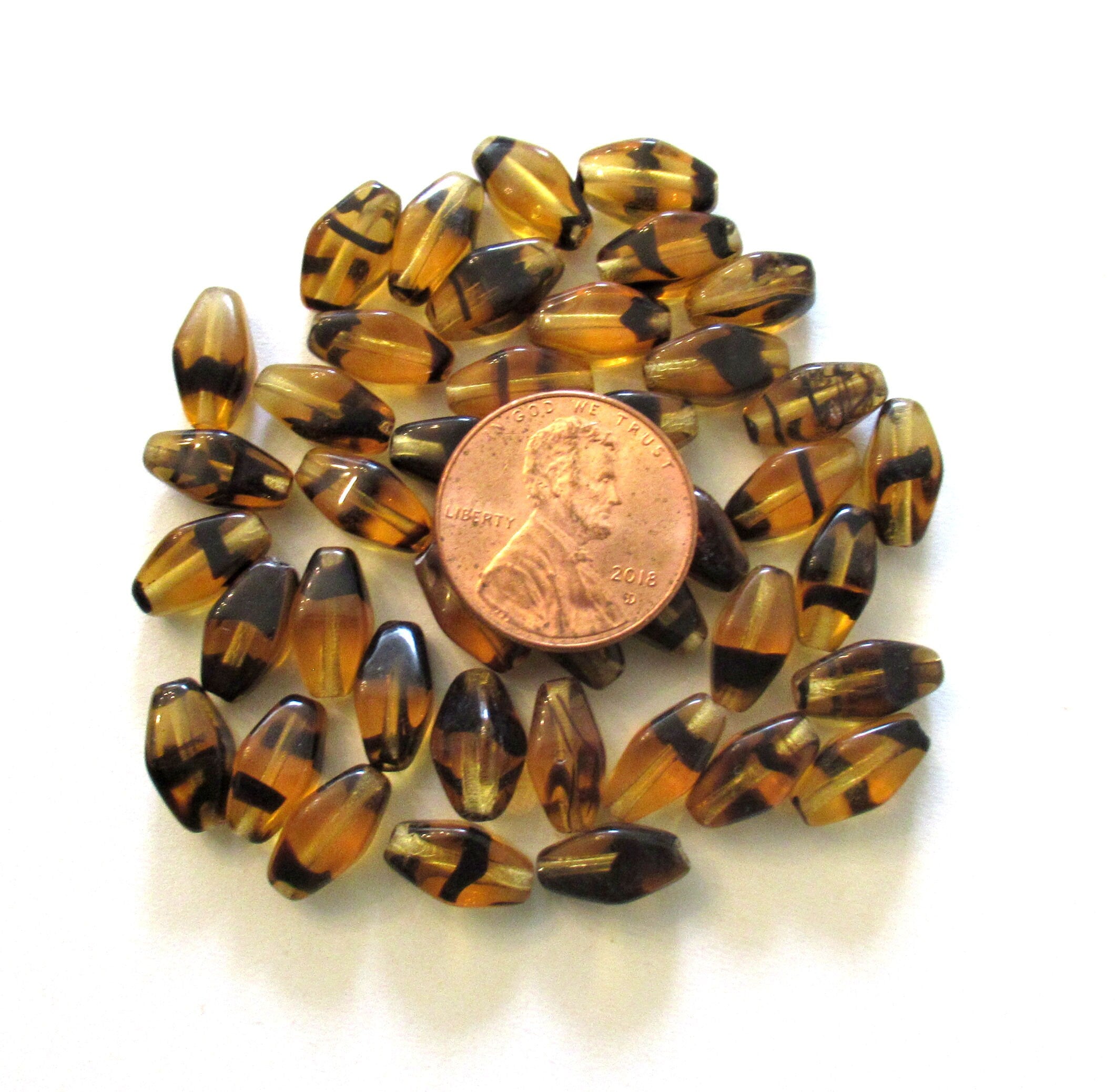 25 11mm x 7mm Czech glass lantern or tube - tortoise tortoiseshell beads C0024