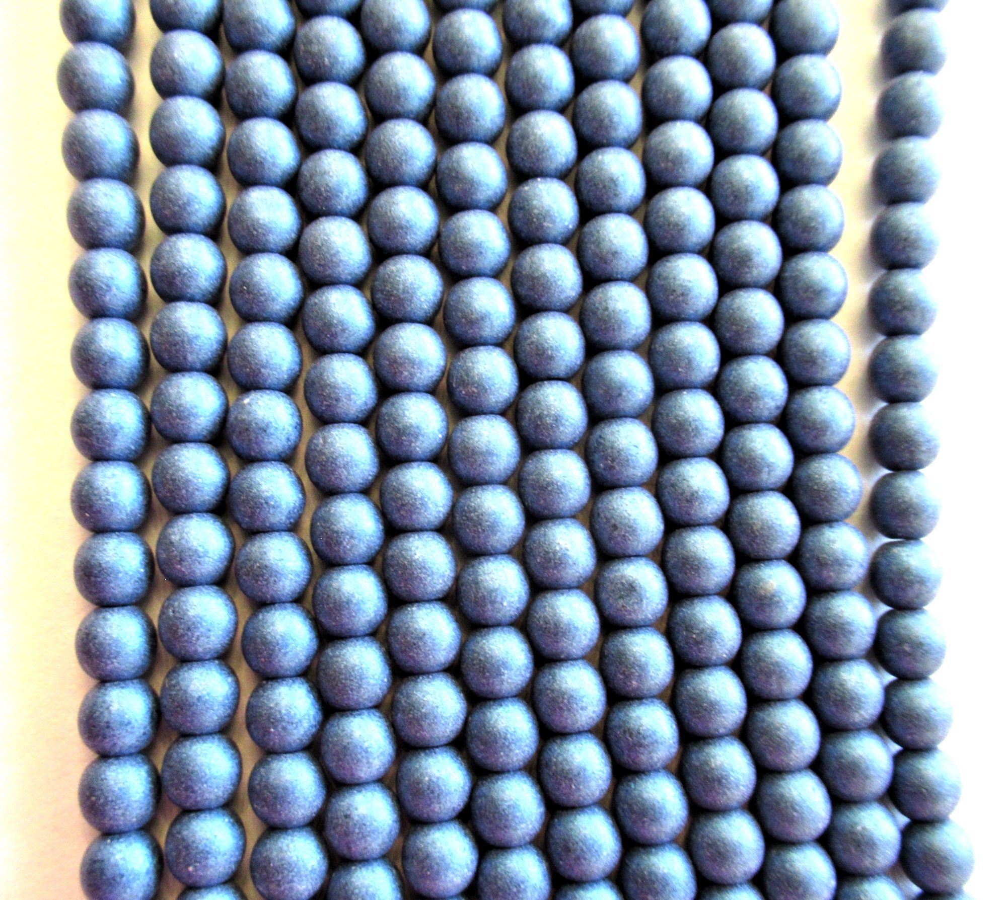 50 6mm Czech glass druk beads - Matte Metallic Suded Blue smooth round druks - C0065