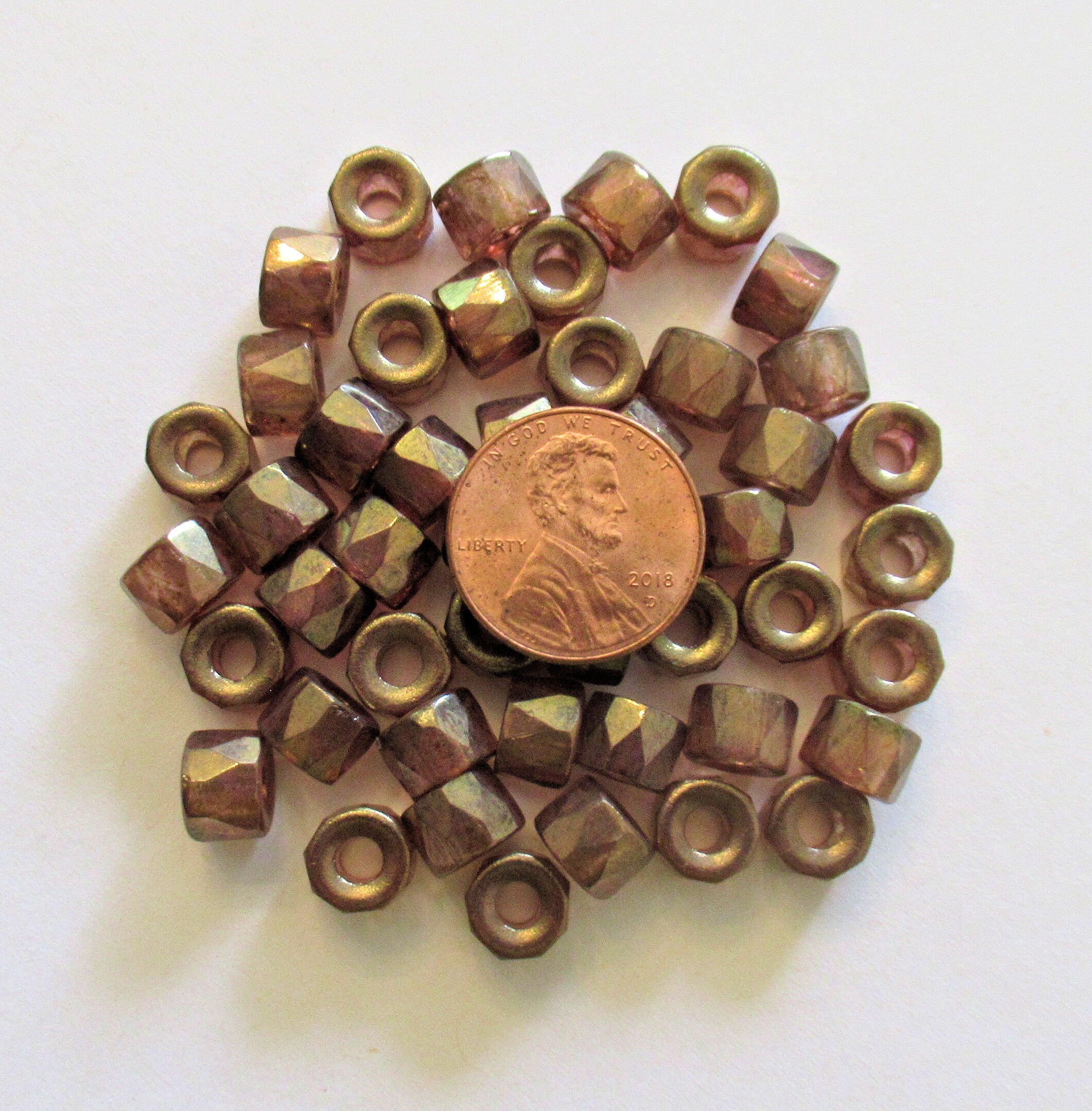 Lot of 25 9mm Czech glass faceted pony or roller beads - lumi brown iridescent beads - large hole glass crow beads C00242