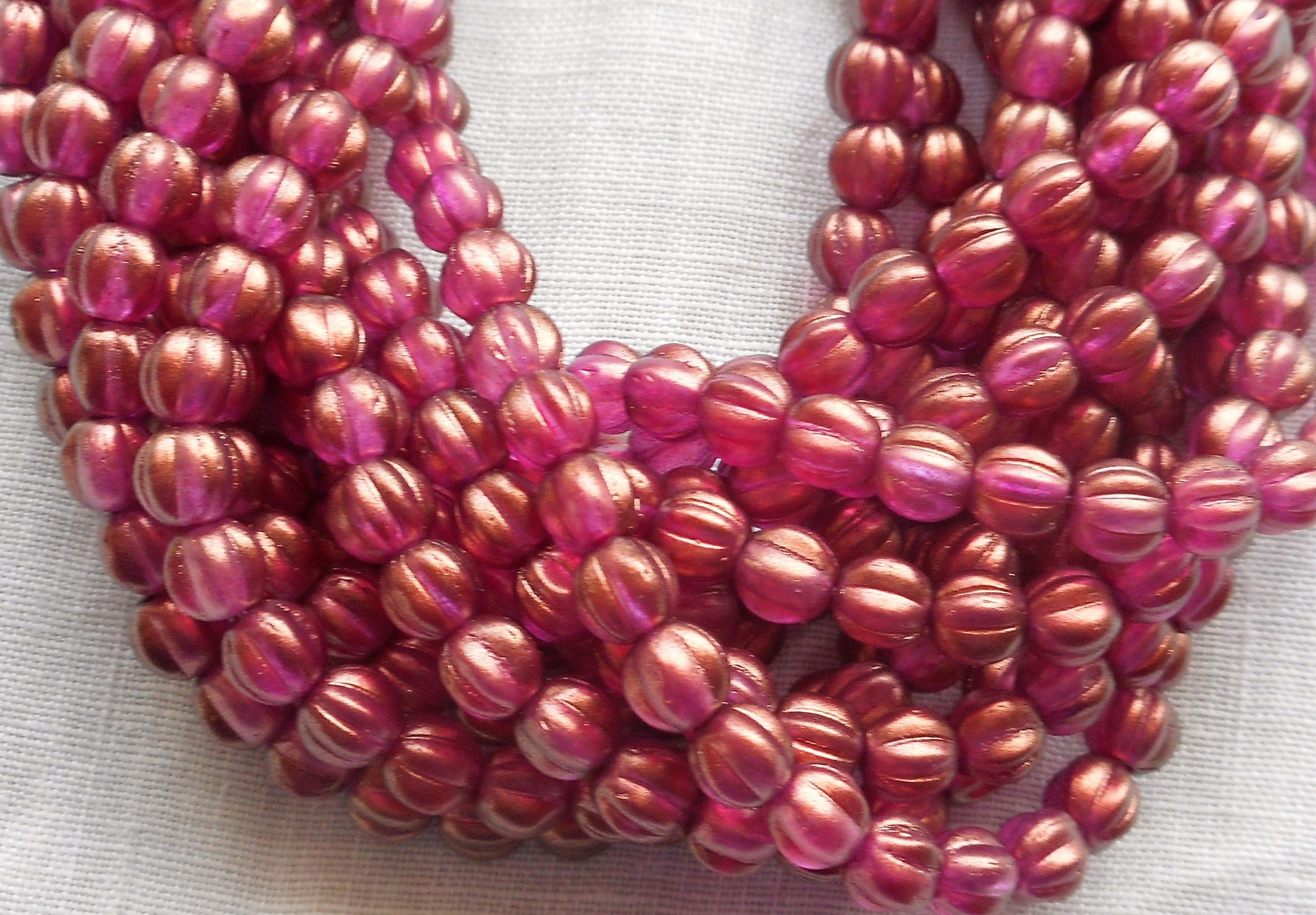 Lot of 50 5mm Halo Madder Rose melon beads, deep pink Czech glass beads C33150