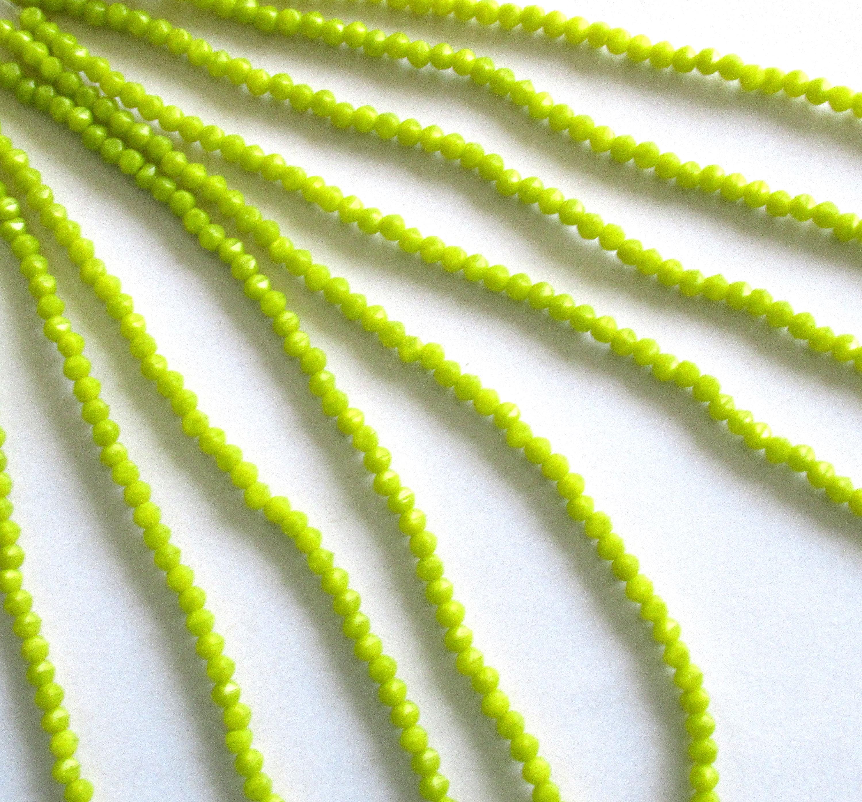 100 3mm English cut Czech glass beads - chartreuse - bright yellow green spacer beads - pressed glass beads - C0078