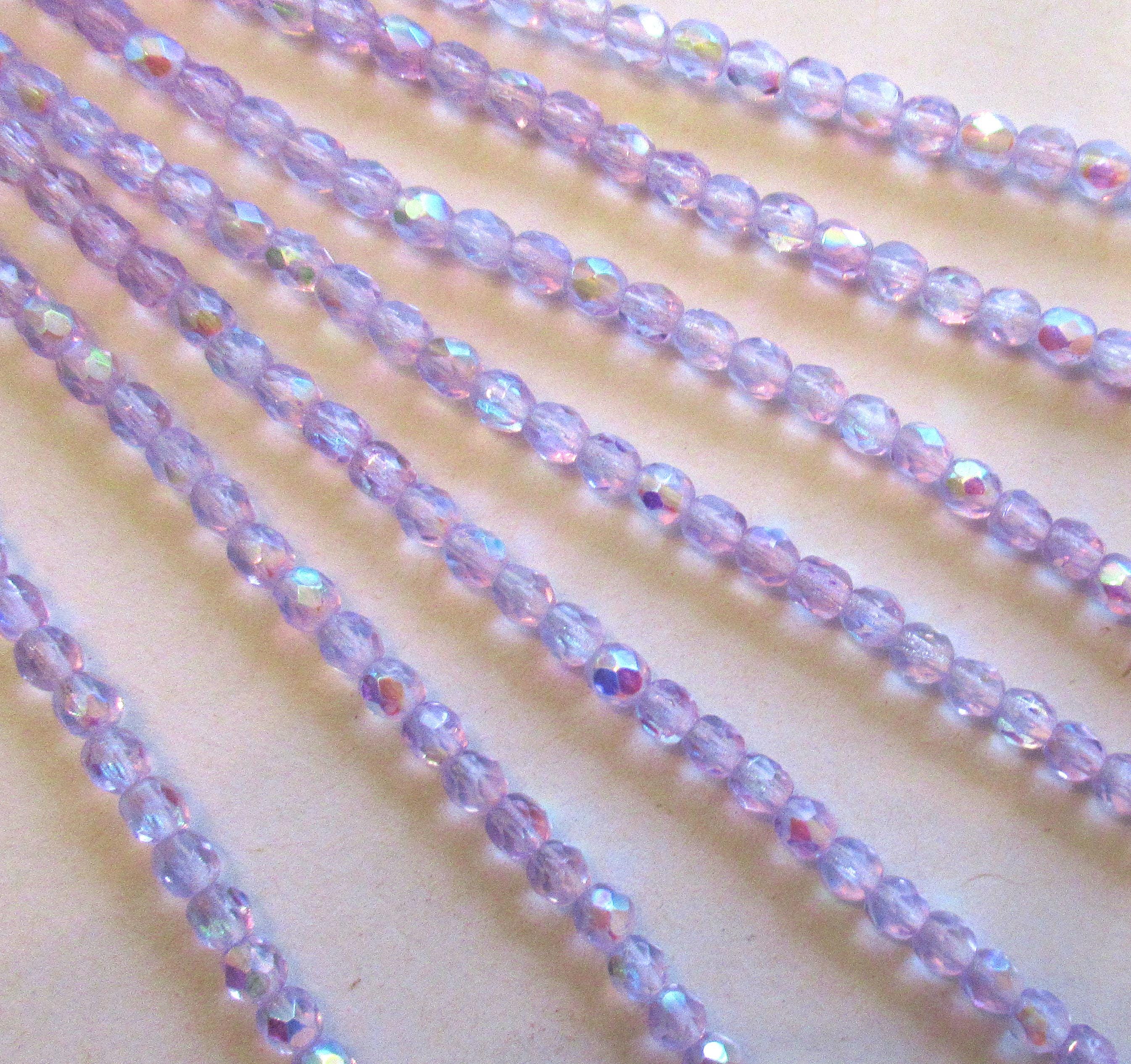 49 4mm Czech glass beads - Alexandrite - Lilac / Lavender AB beads- fire polished faceted round beads C0066