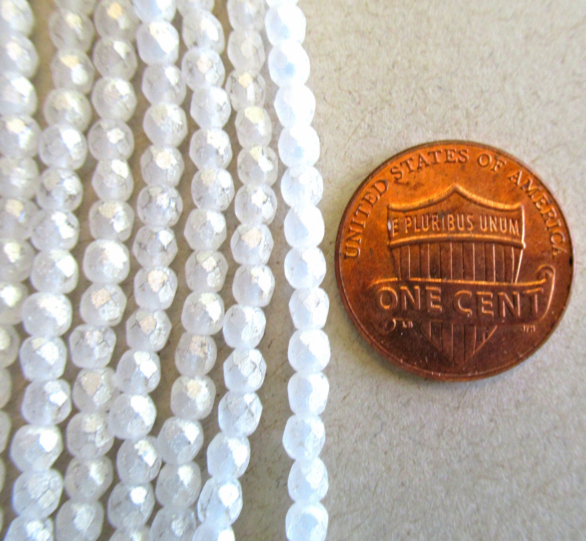 50 3mm Czech glass beads - Sueded Gold Crystal - clear beads with a frosted gold finish - white fire polished, faceted round beads - C0074