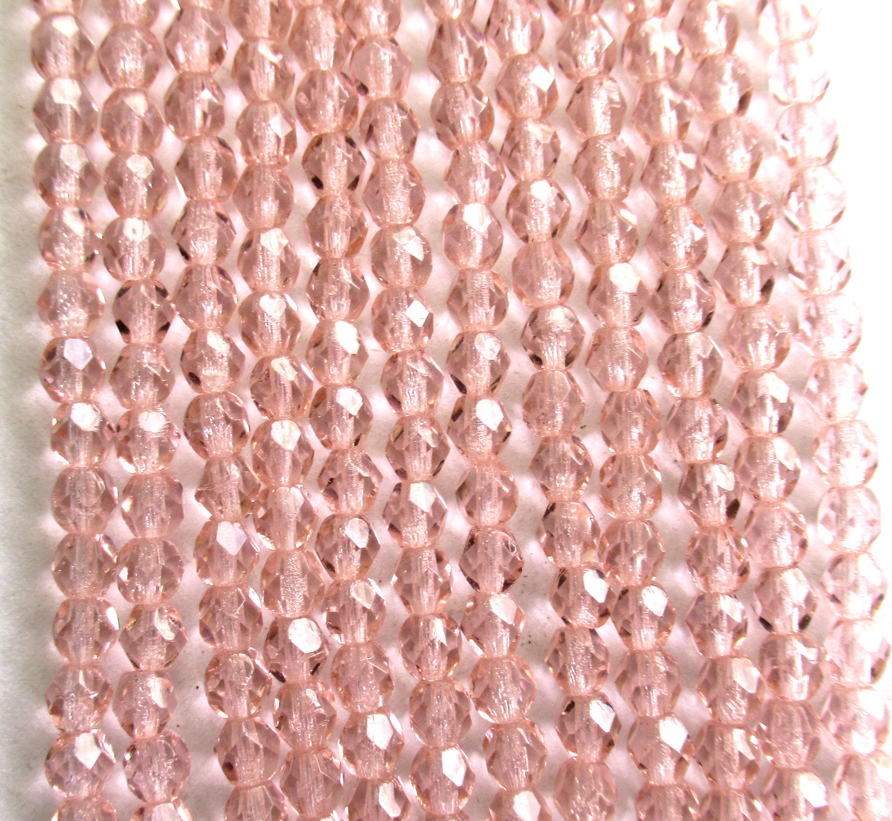 50 4mm Czech glass faceted round beads - transparent pink - fire polished beads - C0057
