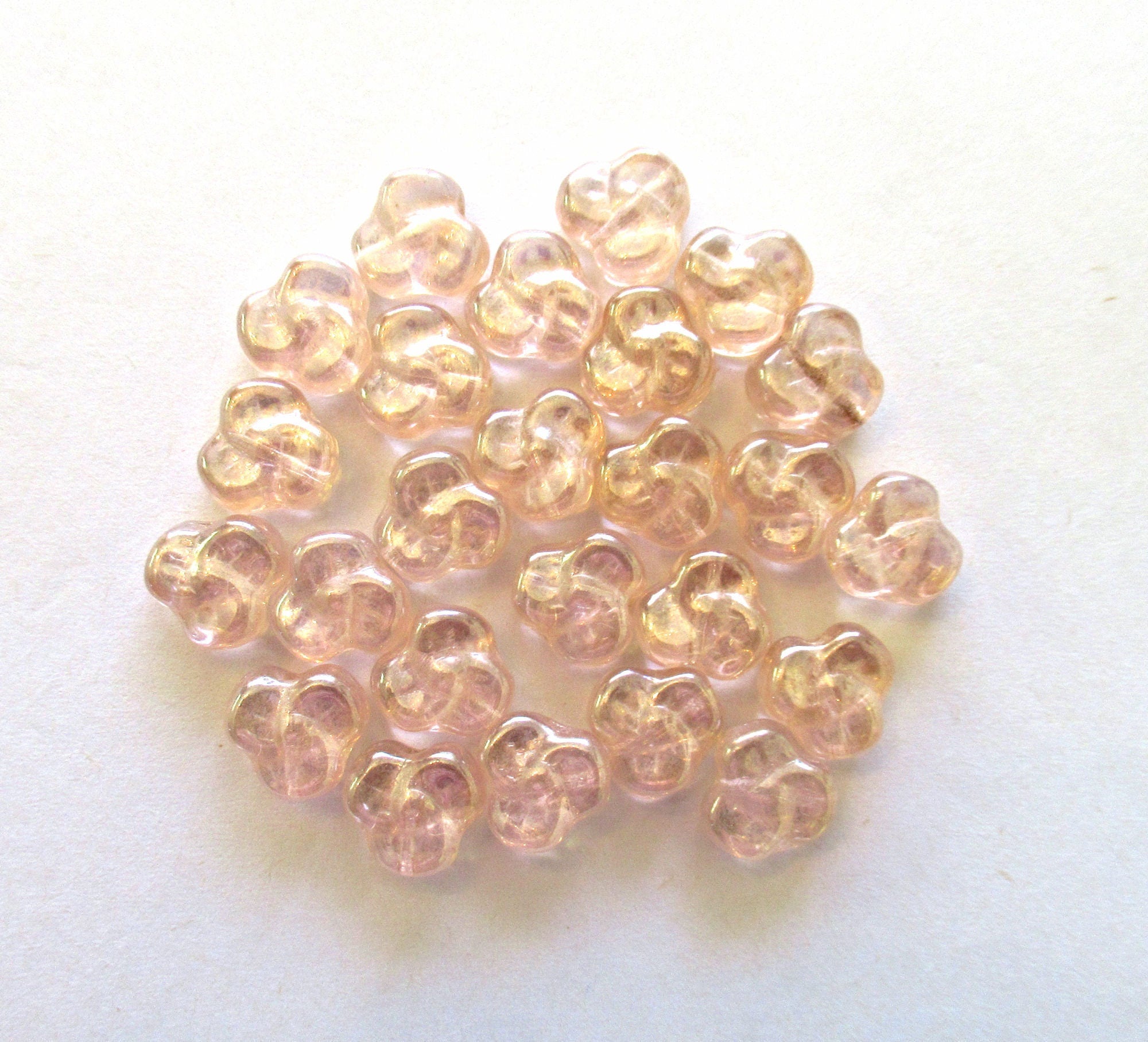 Lot of 25 9mm Czech glass pansy beads - transparent luster rosaline pink flower beads C0076