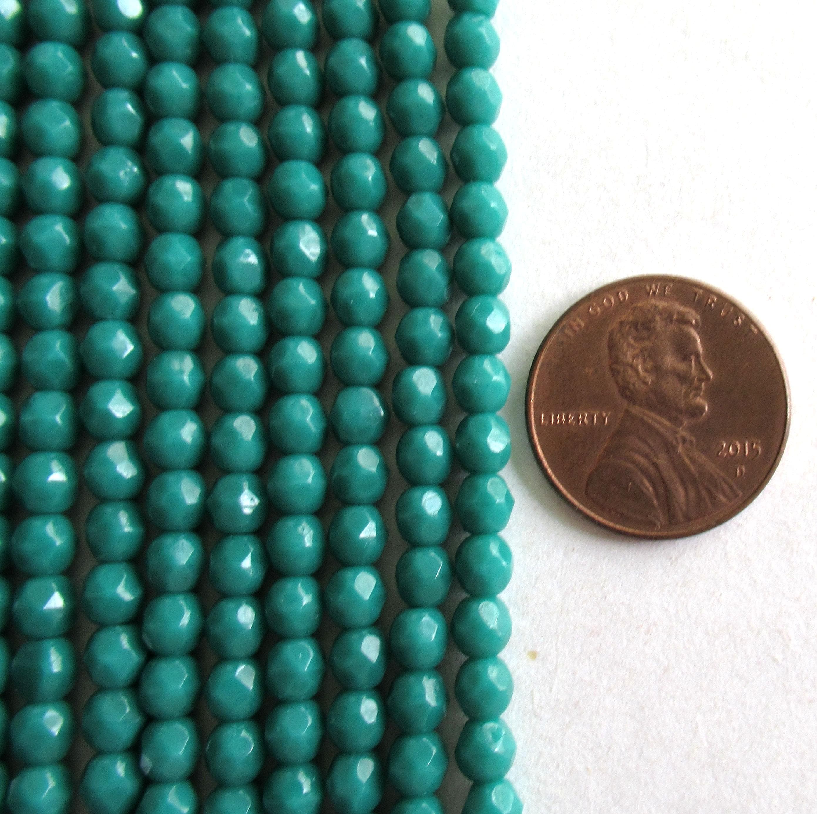 50 4mm Czech glass beads - Persian Turquoise Green - opaque deep blue green - fire polished faceted round beads - C0036