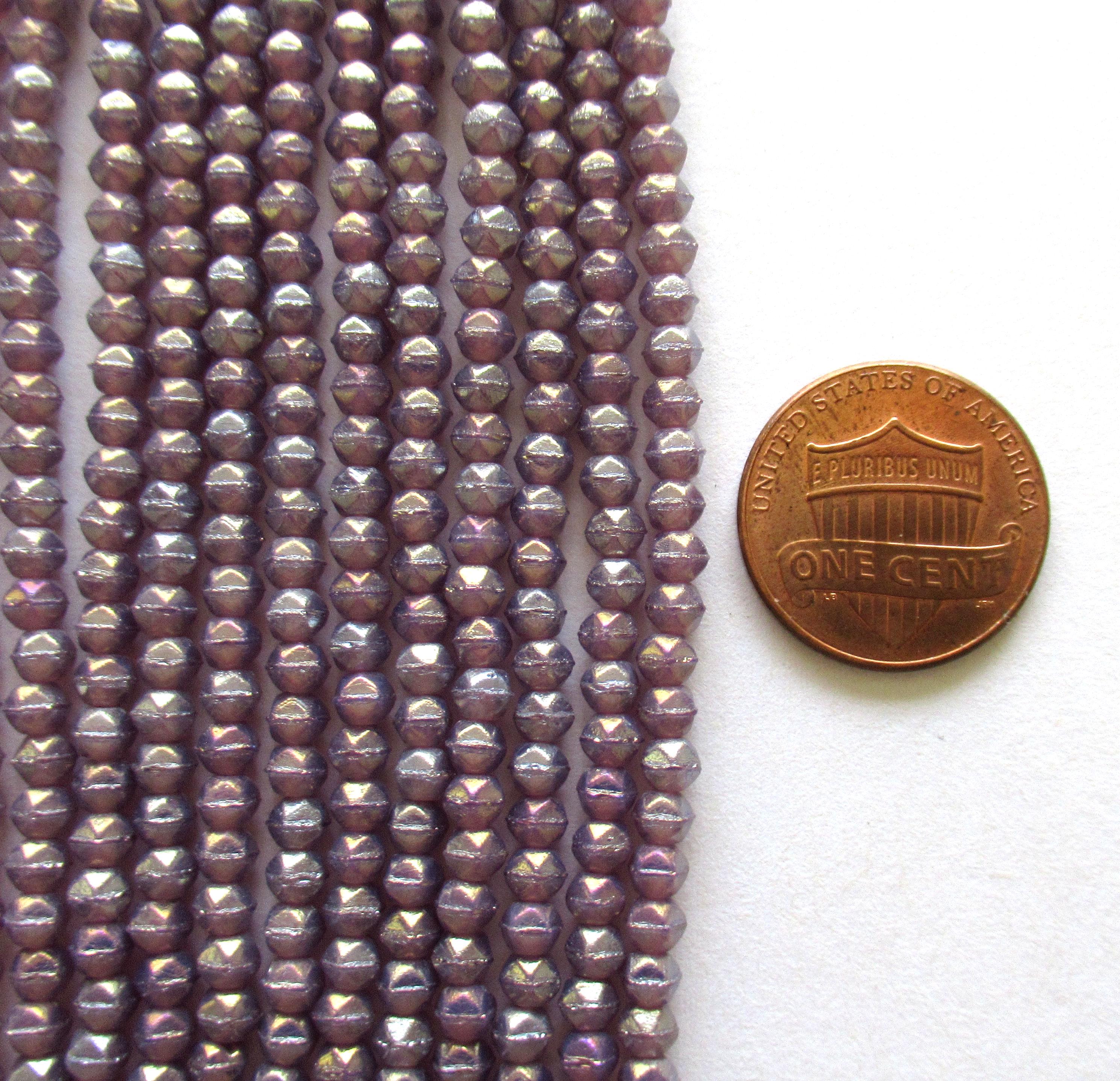 100 3mm Czech glass English cut beads - luster iris milky amethyst purple spacer beads - pressed glass beads - C0019