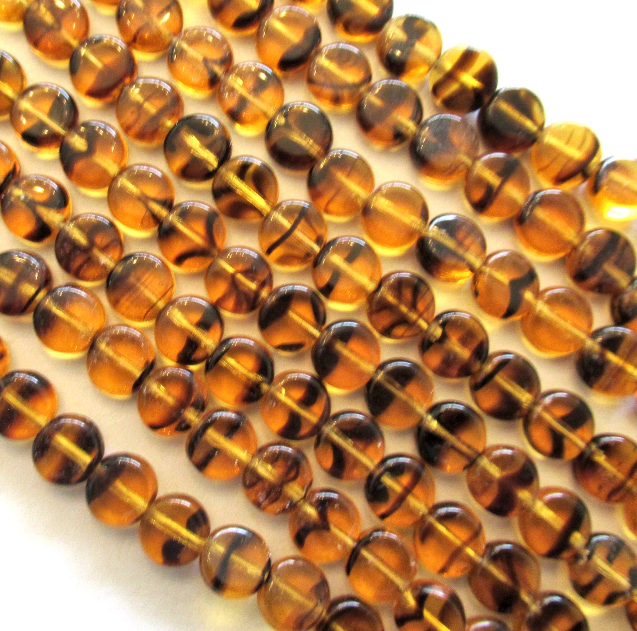 50 6mm Czech glass flat round tortoiseshell beads - little coin or disc beads C0094