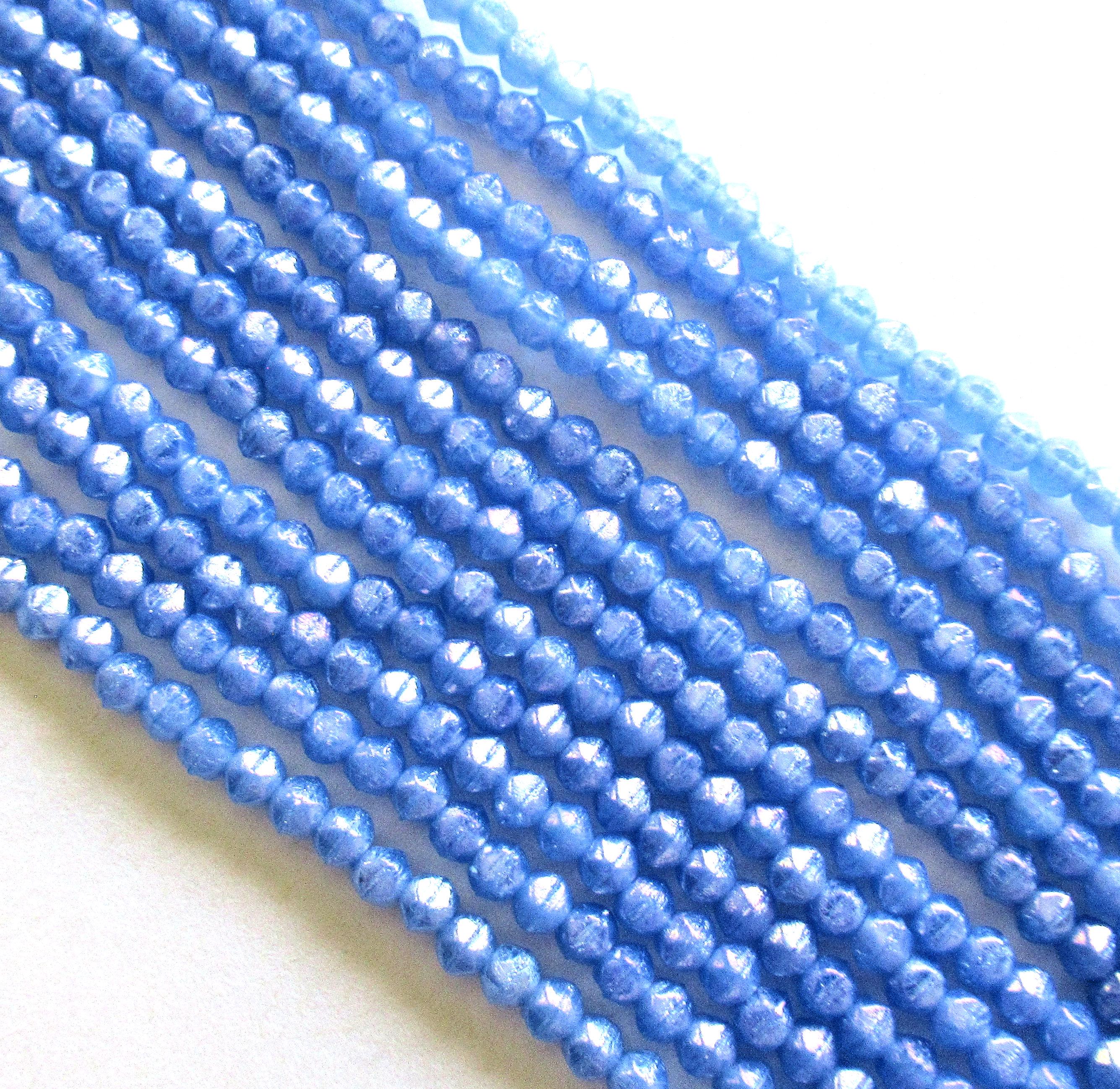 100 3mm English cut Czech glass beads - Luster Iris Milky Sapphire Blue spacer beads - pressed glass beads - C0019