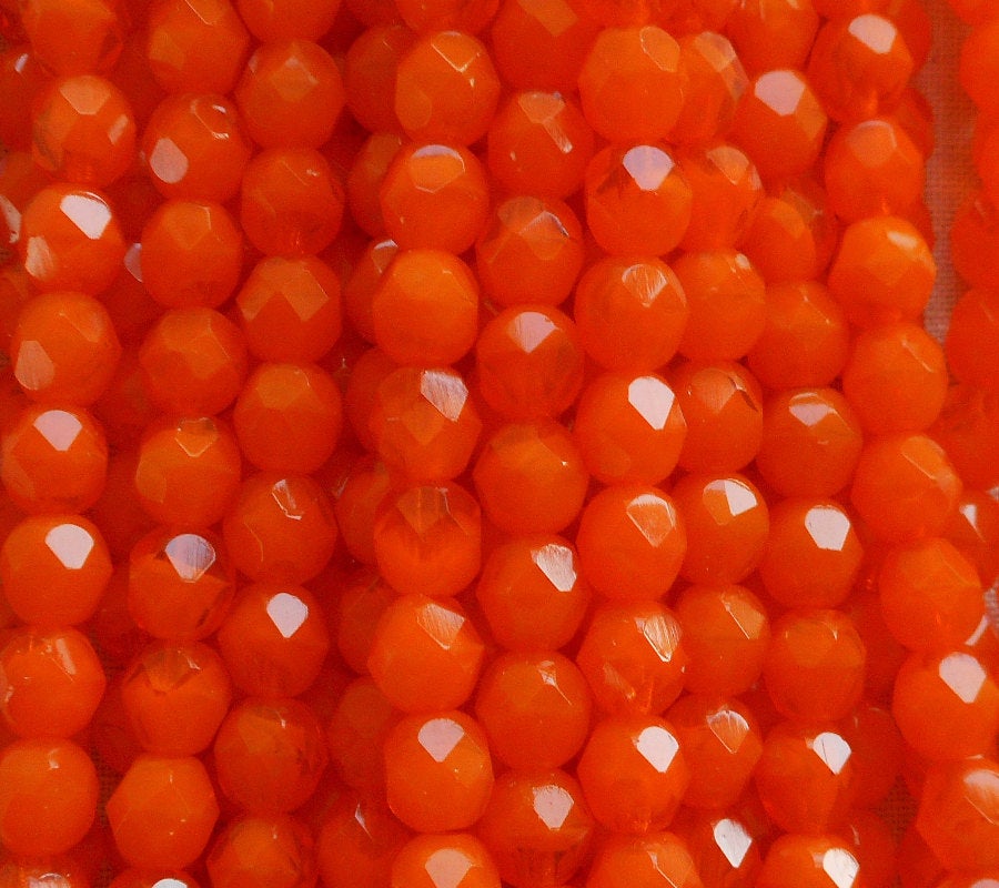 Lot if 25 6mm Orange Opal Multi Czech glass beads, faceted fire polished round beads C7401