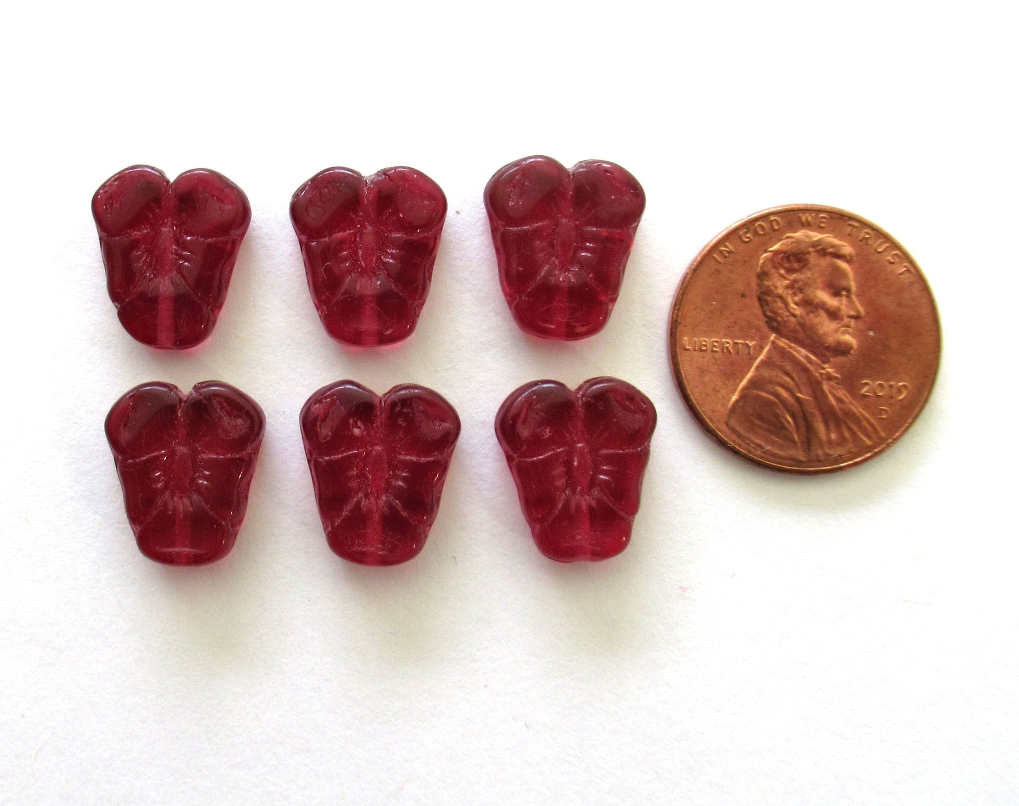 Twelve Czech glass pink pansy flower beads - 13 x 11mm deep pink / fuchsia beads - C0058