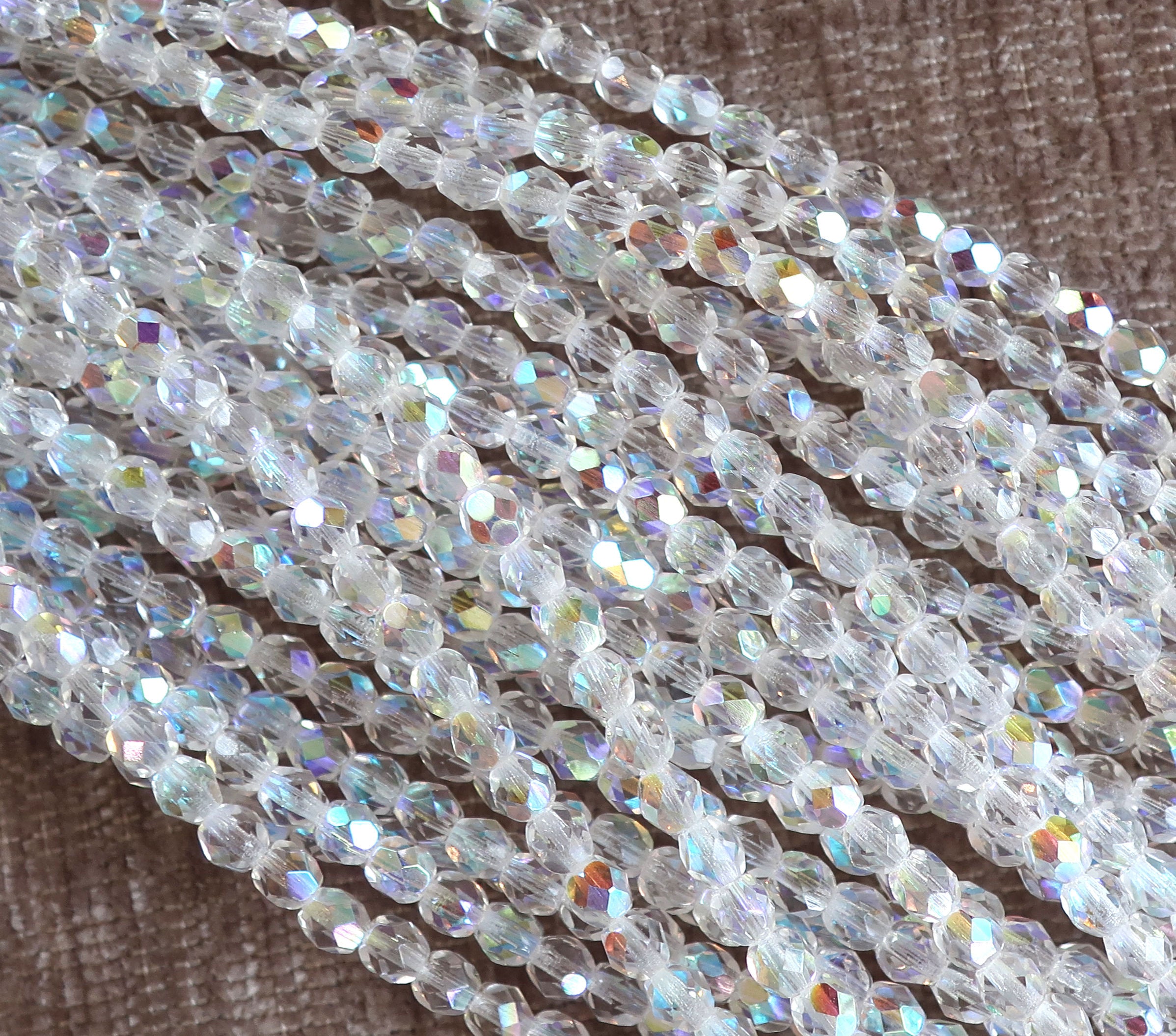 50 4mm Crystal AB, faceted round fire polished glass beads C2501