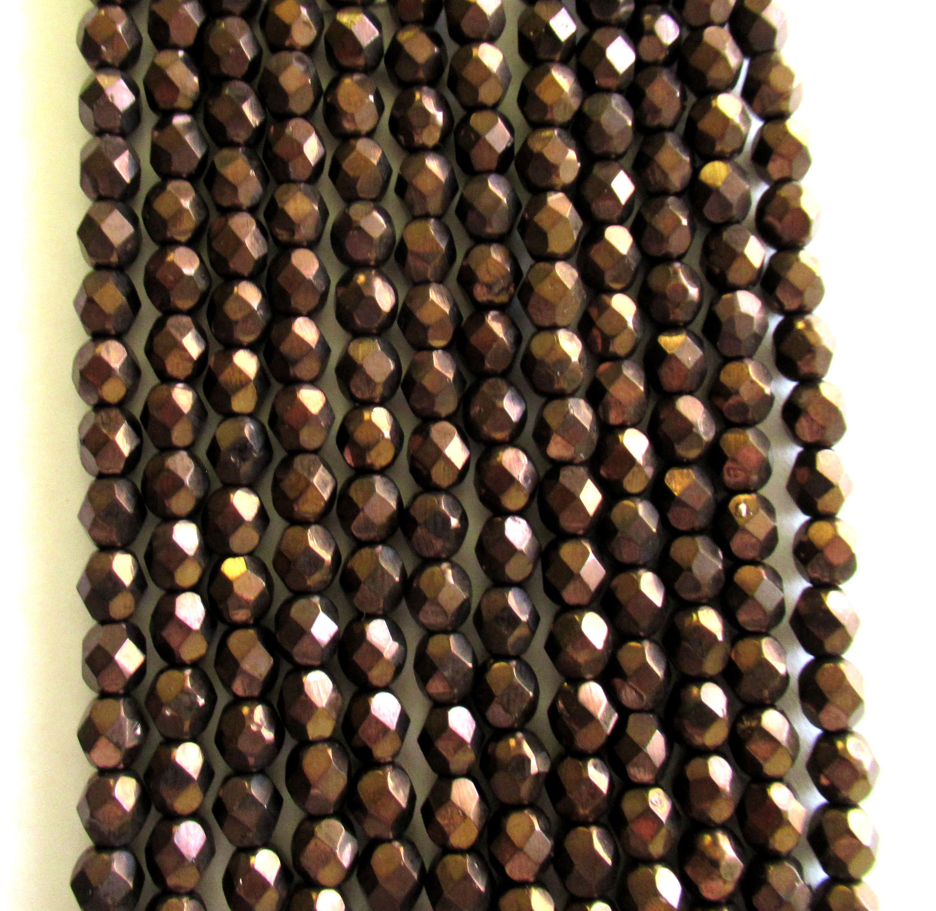 25 6mm Czech glass beads - dark bronze - metallic brown beads - fire polished faceted round beads - C0027