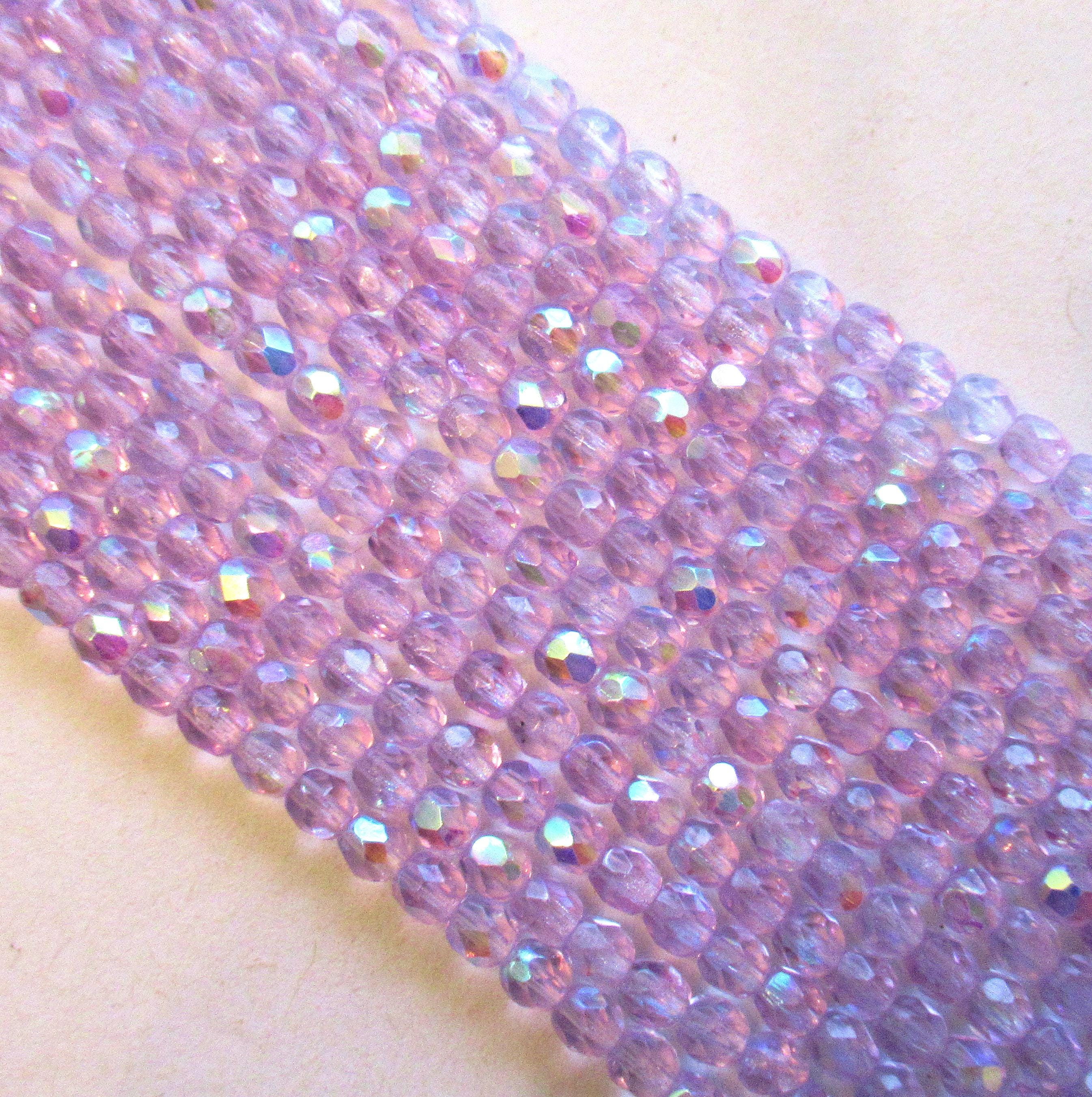 49 4mm Czech glass beads - Alexandrite - Lilac / Lavender AB beads- fire polished faceted round beads C0066