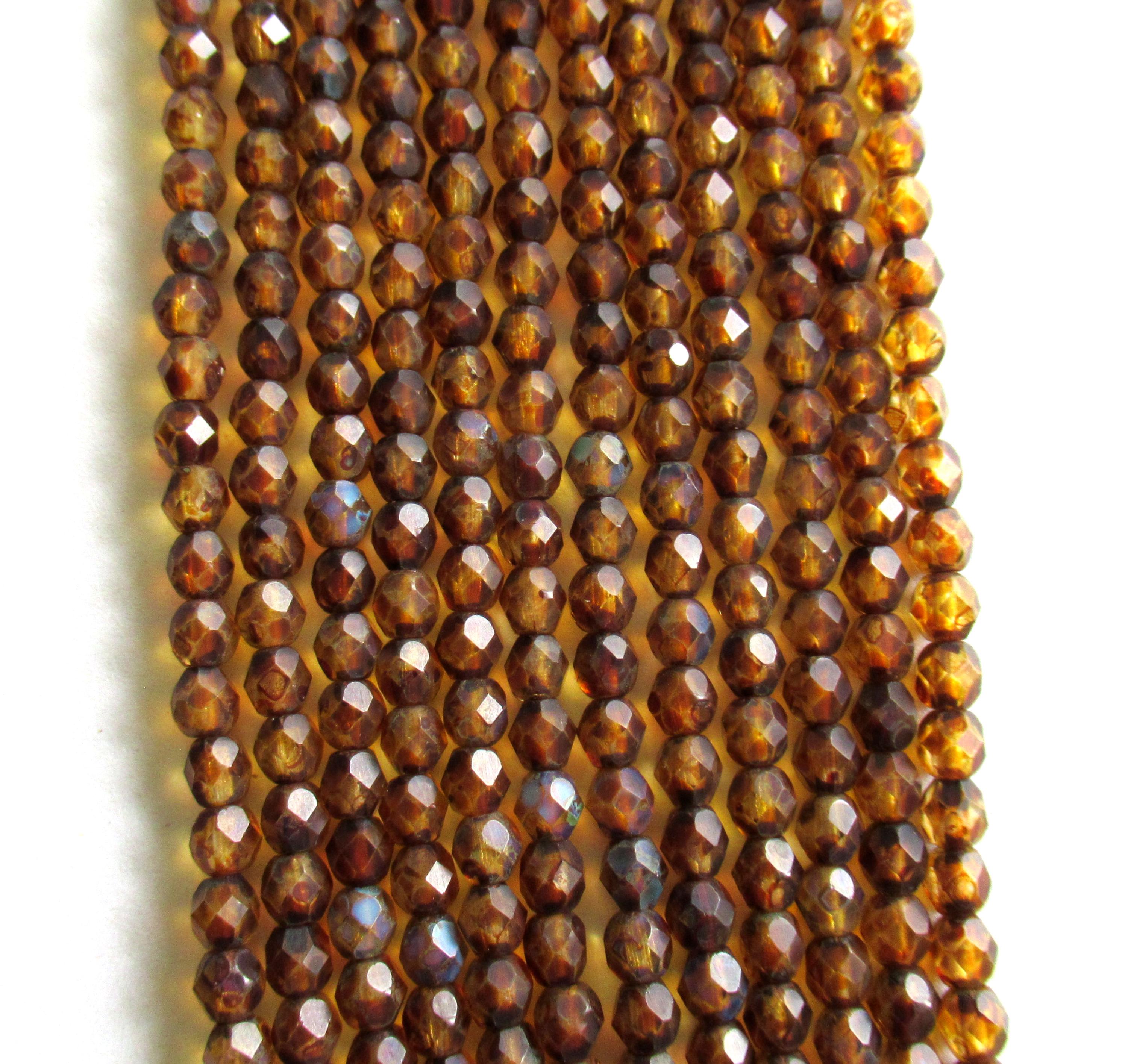 50 4mm Czech glass matte crystal picasso beads - fire polished faceted round beads - C0016