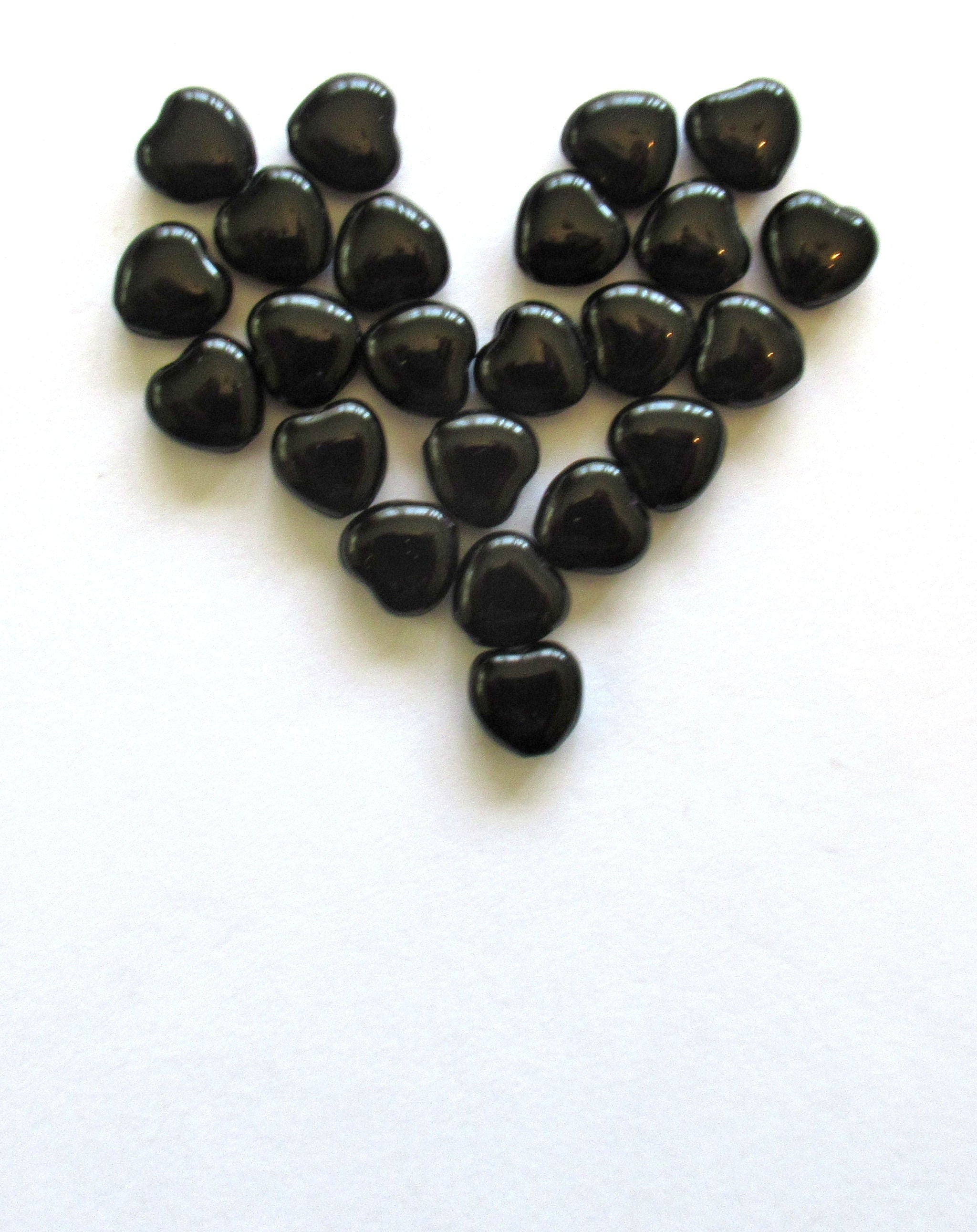 Lot of 25 Czech glass beads - 8mm opaque black heart shaped beads C0086